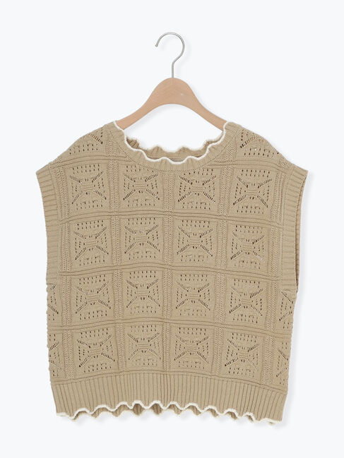 Samansa Mos2「クロシェ風配色ニットベスト」|ダウンベスト・ベスト|