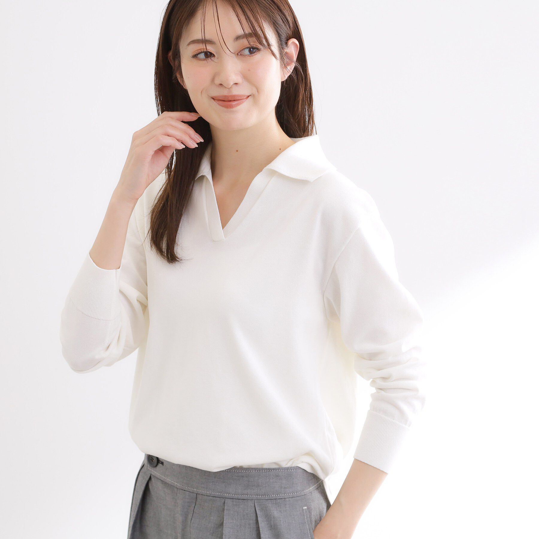 Reflect「スキッパーネックニットプルオーバー」|ニット・セーター|