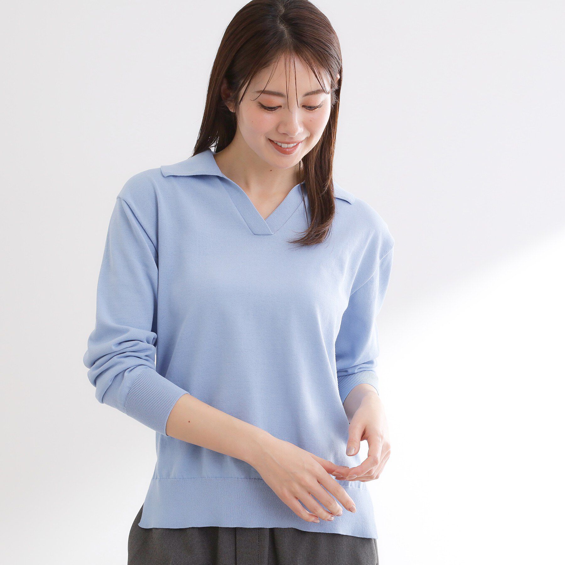 Reflect「スキッパーネックニットプルオーバー」|ニット・セーター|サックスブルー(09