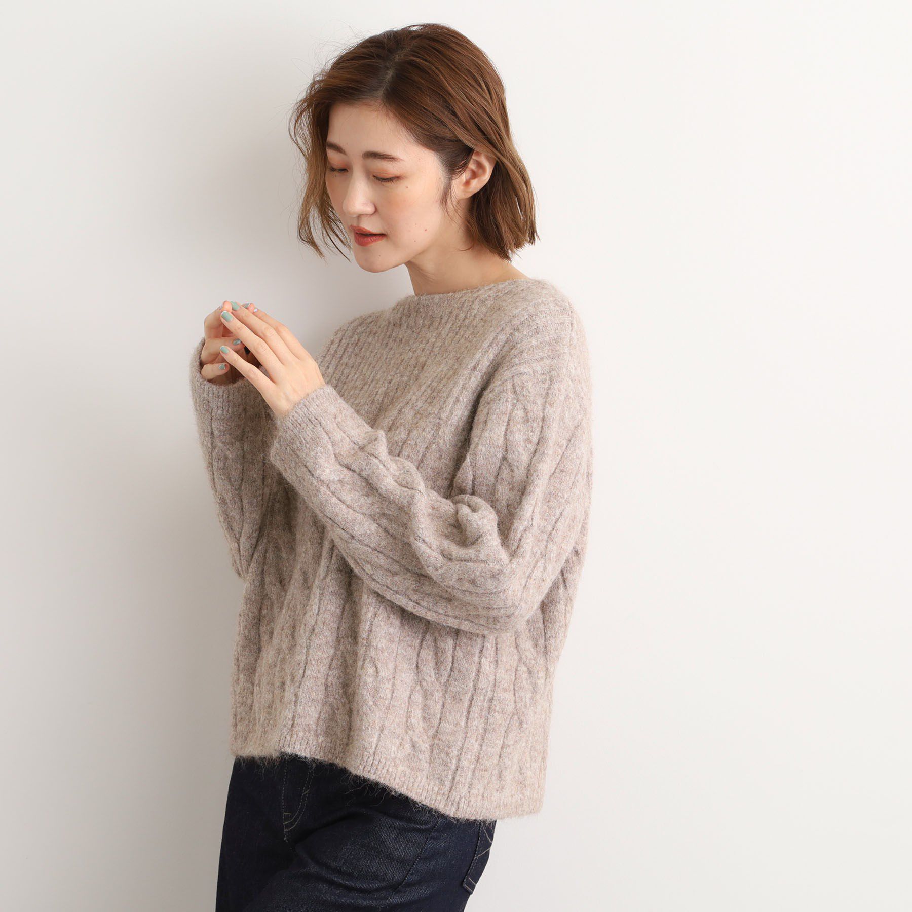grove「ふんわり包み込む ケーブルボートネックニット」|ニット・セーター|