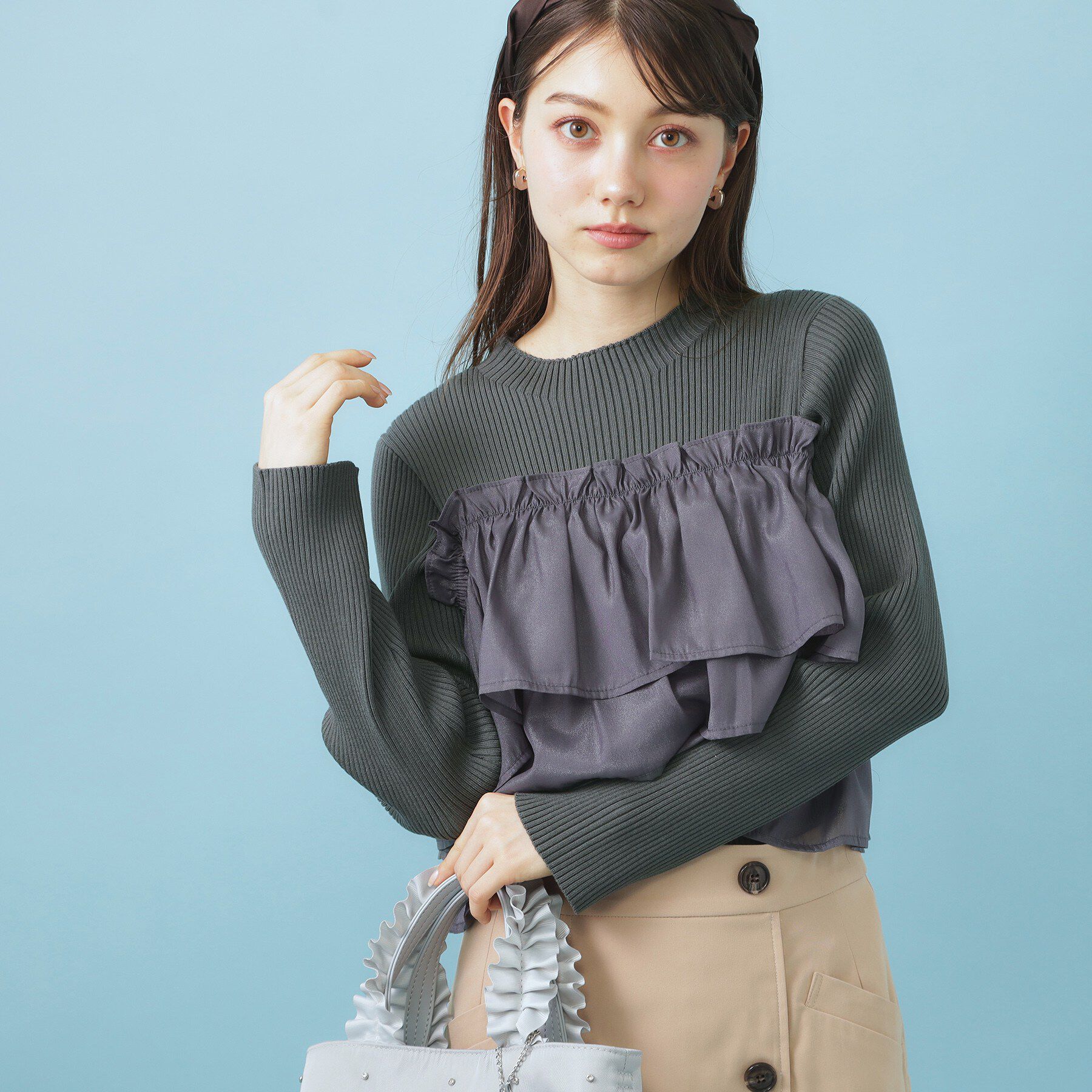 index「3wayフリルドッキングニット【洗濯機OK/坑ピル】」|ニット・セーター|チャコールグレー(0