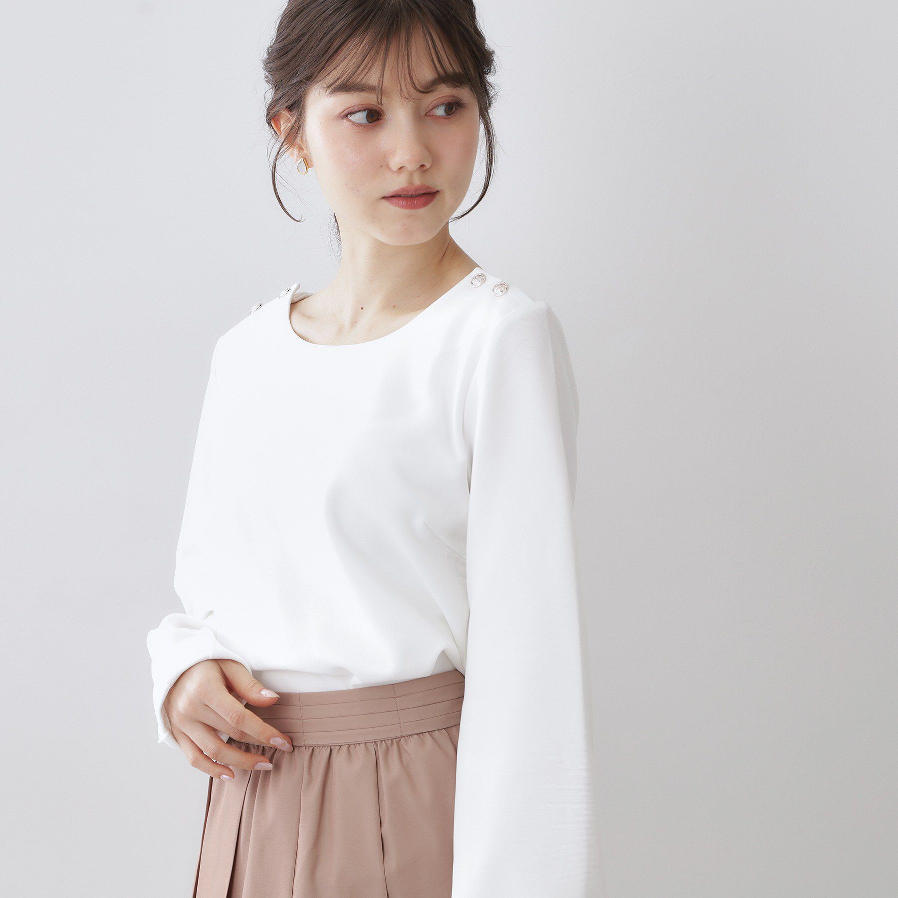 index「肩ボタンボートネックトップス【洗濯機OK】」|Tシャツ・カットソー|