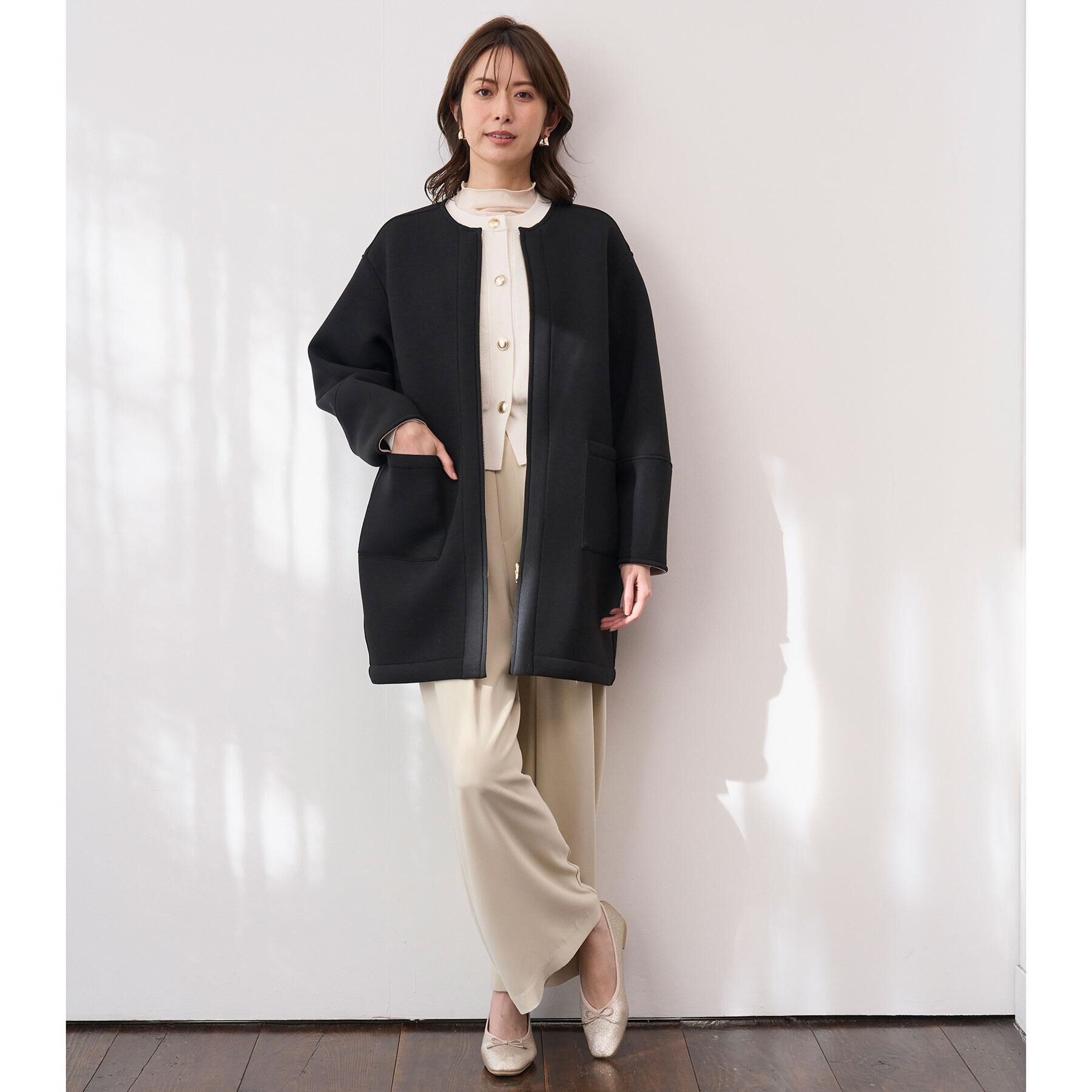 OPAQUE.CLIP「リバーシブル配色ノーカラーコート【洗濯機OK】」|ノーカラーコート|