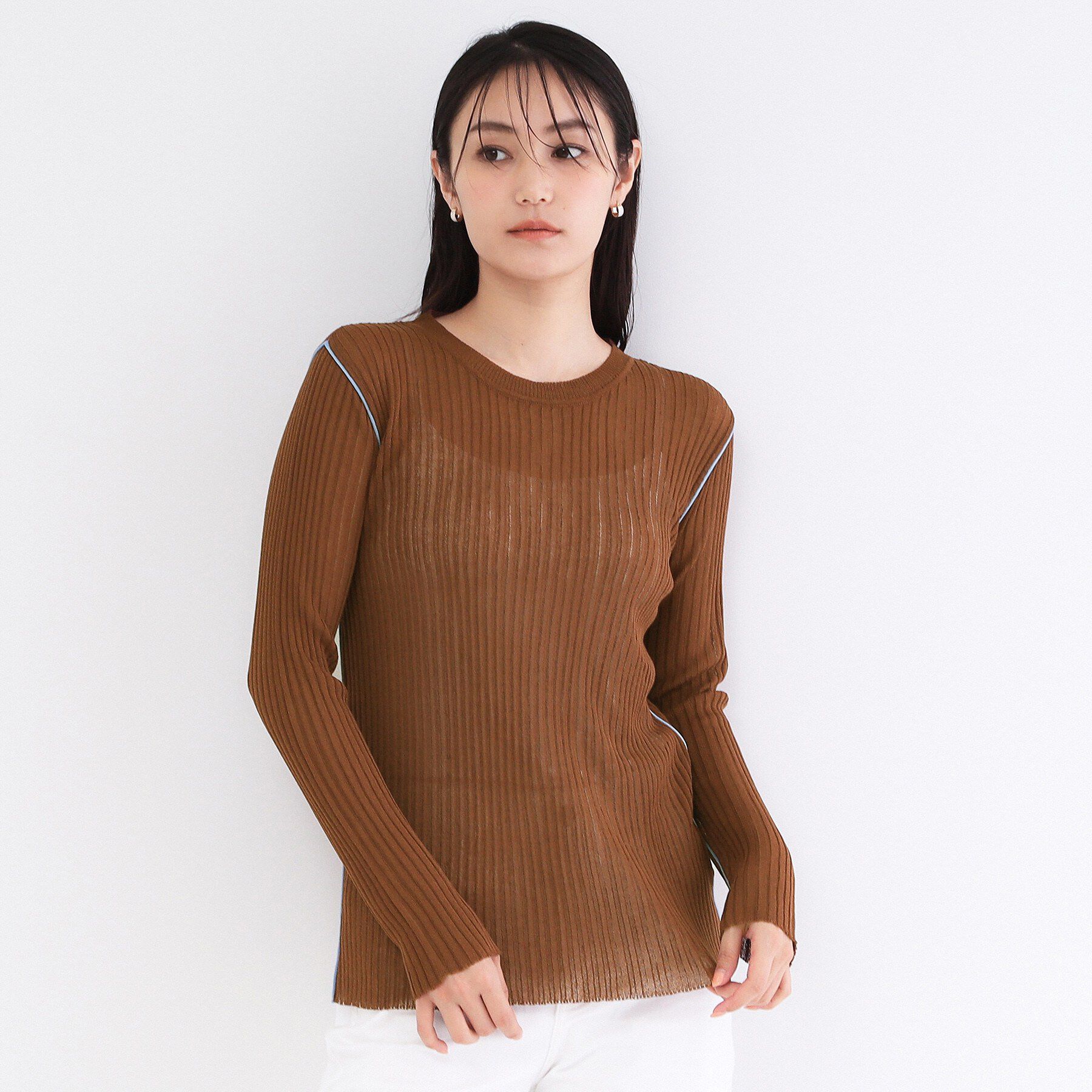 OPAQUE.CLIP「シアー配色クルーネックリブニット【洗濯機OK】」|ニット・セーター|