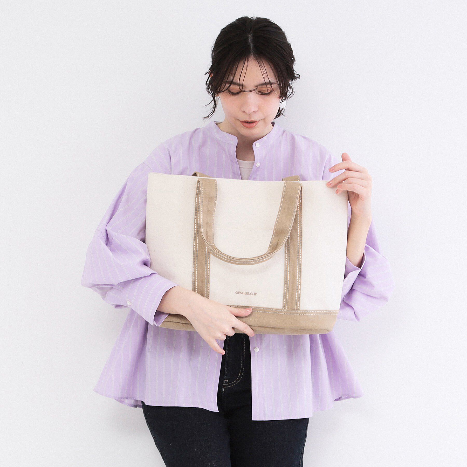 OPAQUE.CLIP「バイカラー帆布BIGトート」|トートバッグ|ベージュ(052)