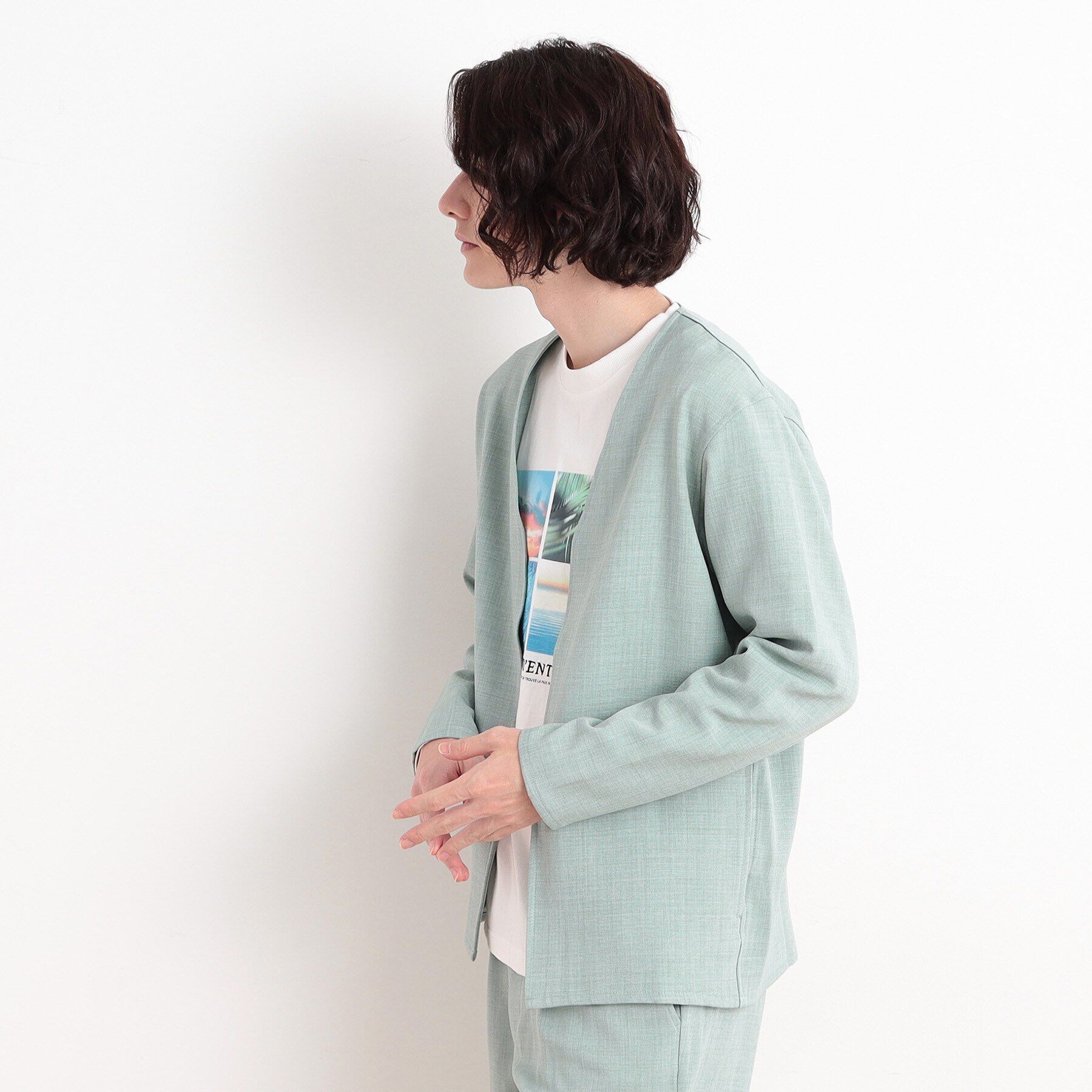 THE SHOP TK「【CAVIAN/キャビアン】リサイクルシャークスキンノーカラーカーディガン セットアップ可」|カーディガン|