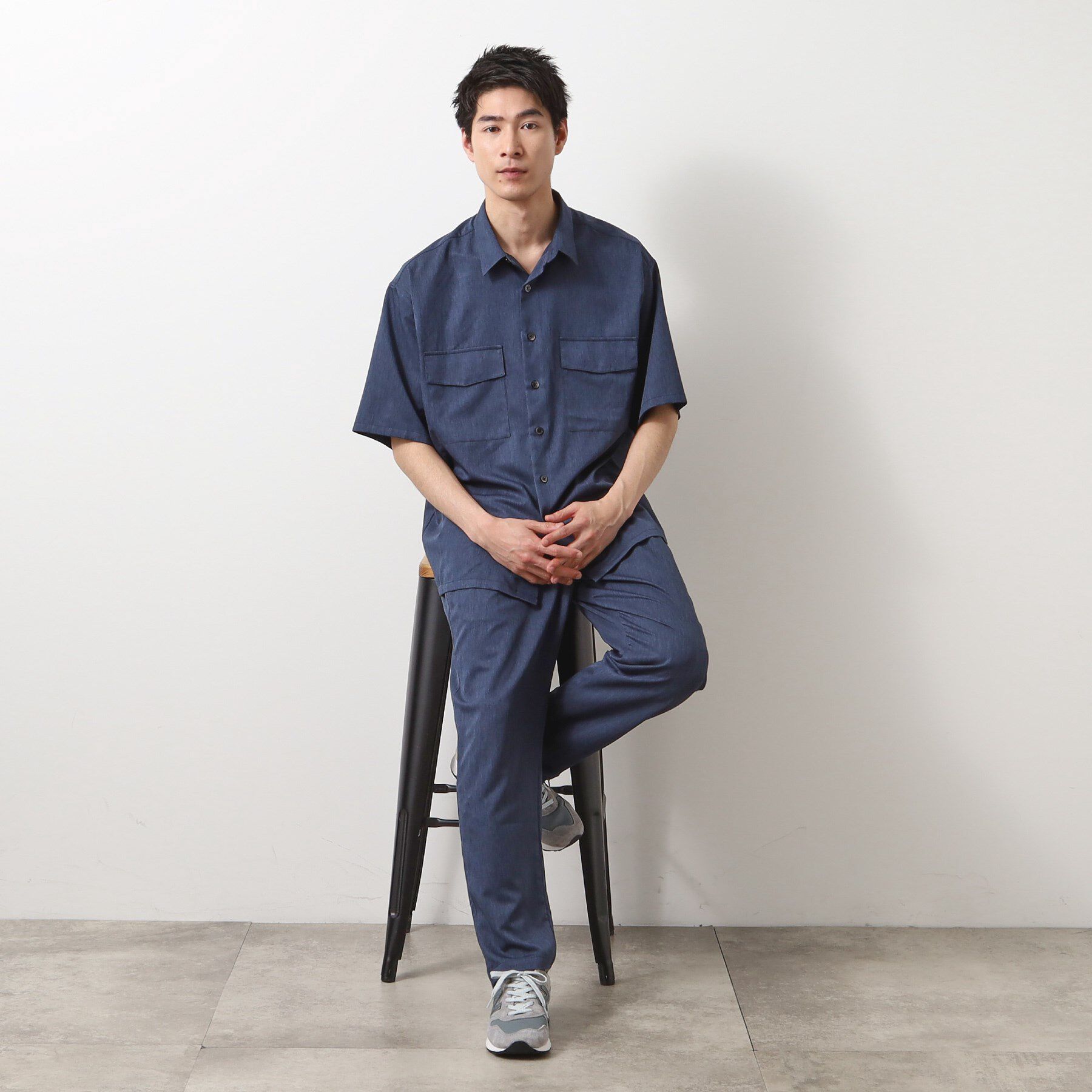 THE SHOP TK「クールファイバーダブルフラップ半袖シャツ　接触冷感／吸水速乾／UVケア／軽量／セットアップ可」|シャツ・ブラウス|