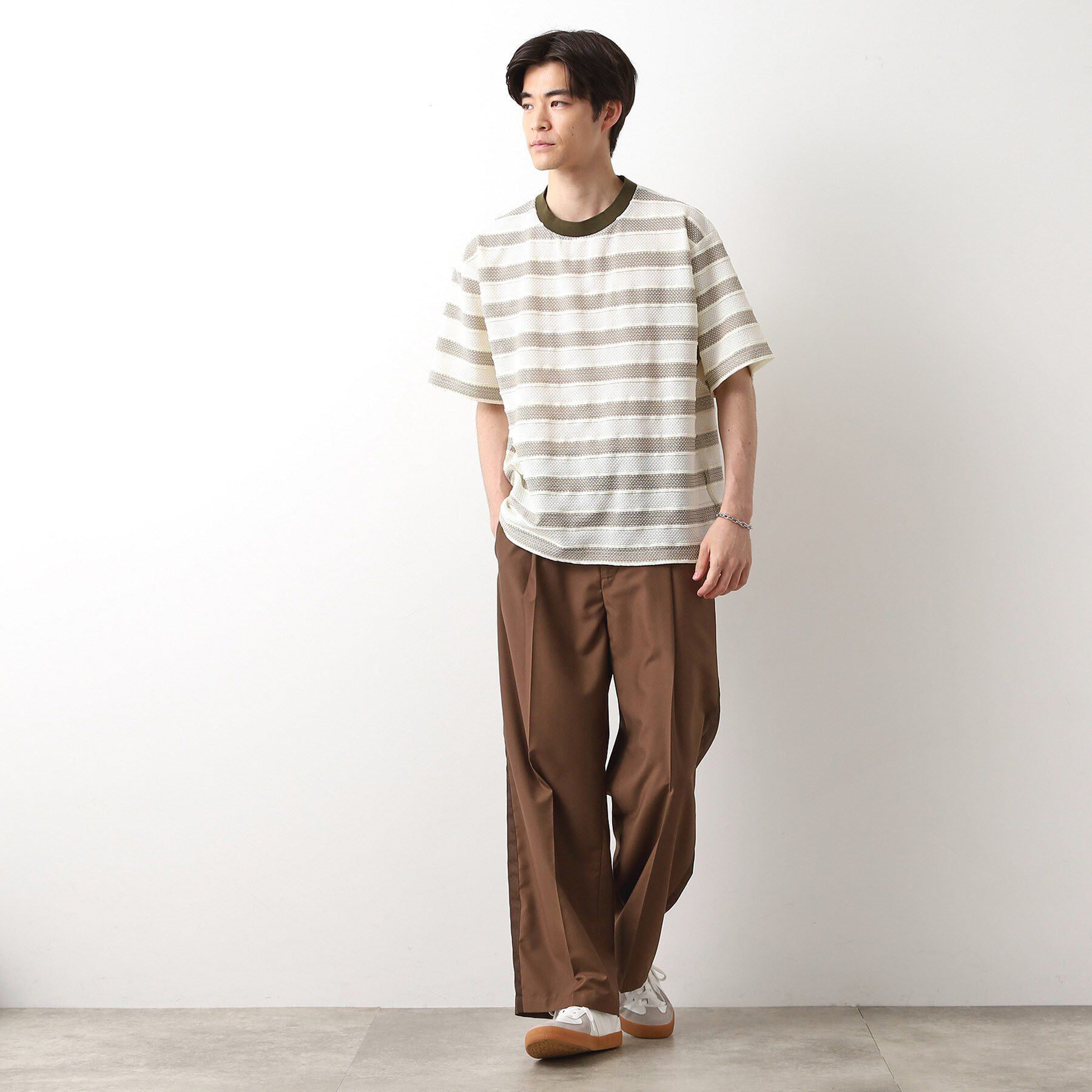 THE SHOP TK「変形ボーダー半袖Tシャツ【洗濯機OK】」|Tシャツ・カットソー|