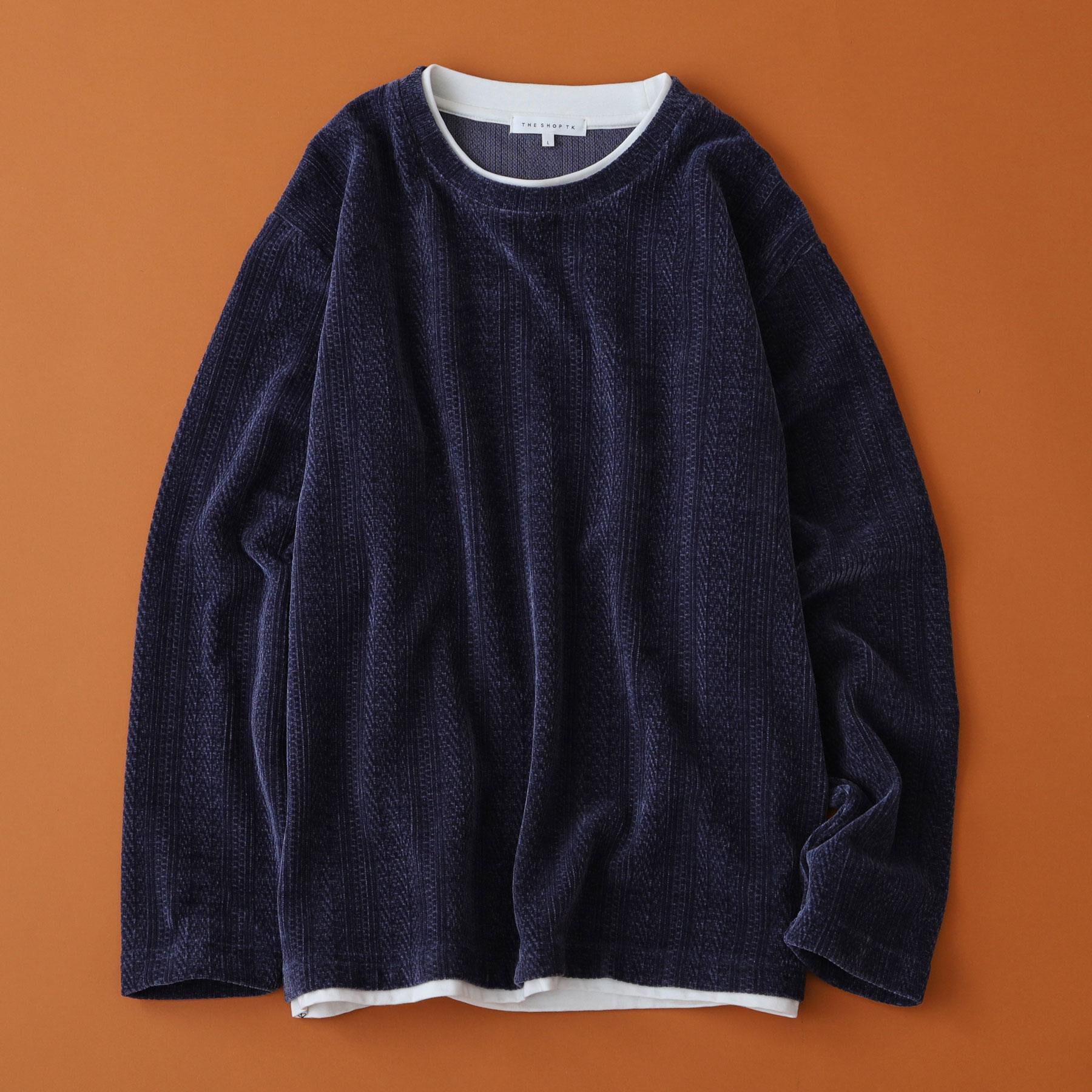 THE SHOP TK「【心地良い、滑らかさ】レイヤード風ケーブル ニットソー 【洗濯機OK】」|Tシャツ・カットソー|