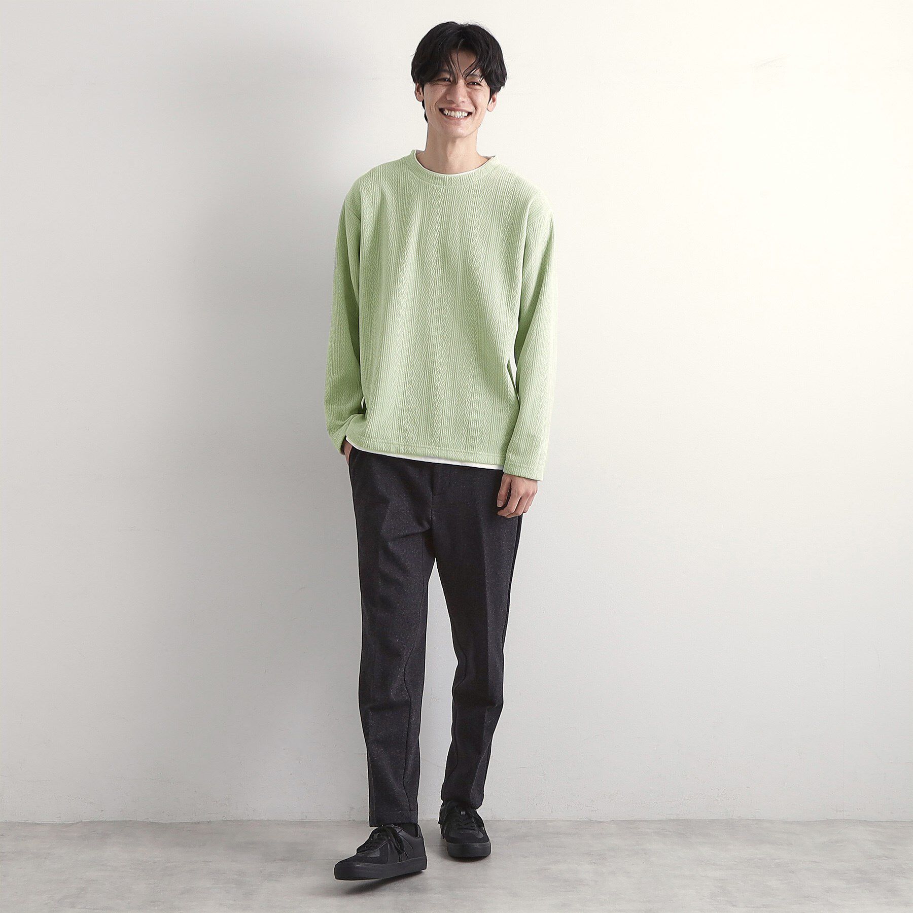 THE SHOP TK「【心地良い、滑らかさ】レイヤード風ケーブル ニットソー 【洗濯機OK】」|Tシャツ・カットソー|