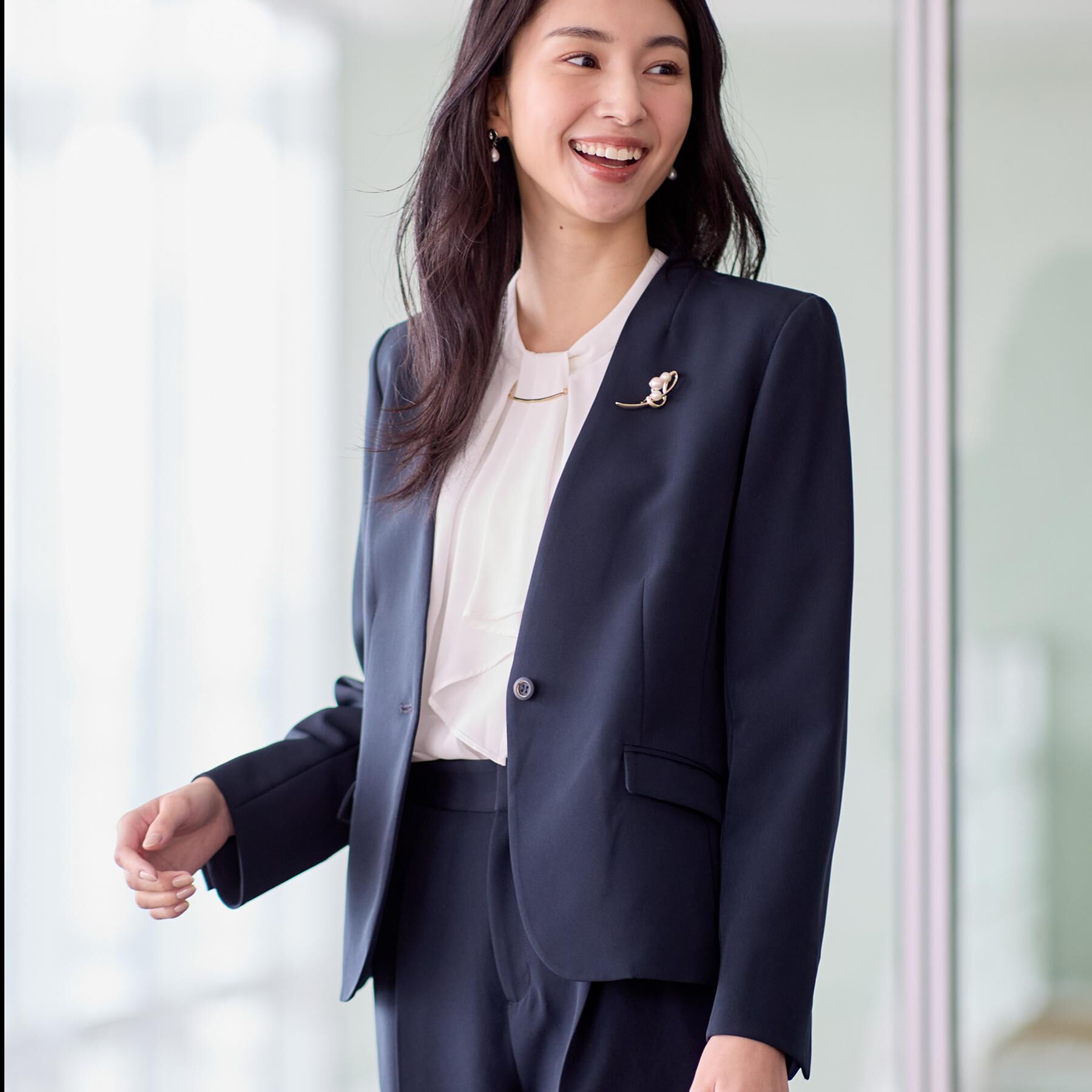 THE SHOP TK「【通勤・セレモニー】ダブルクロス ノーカラージャケット/セットアップ可」|ノーカラージャケット|