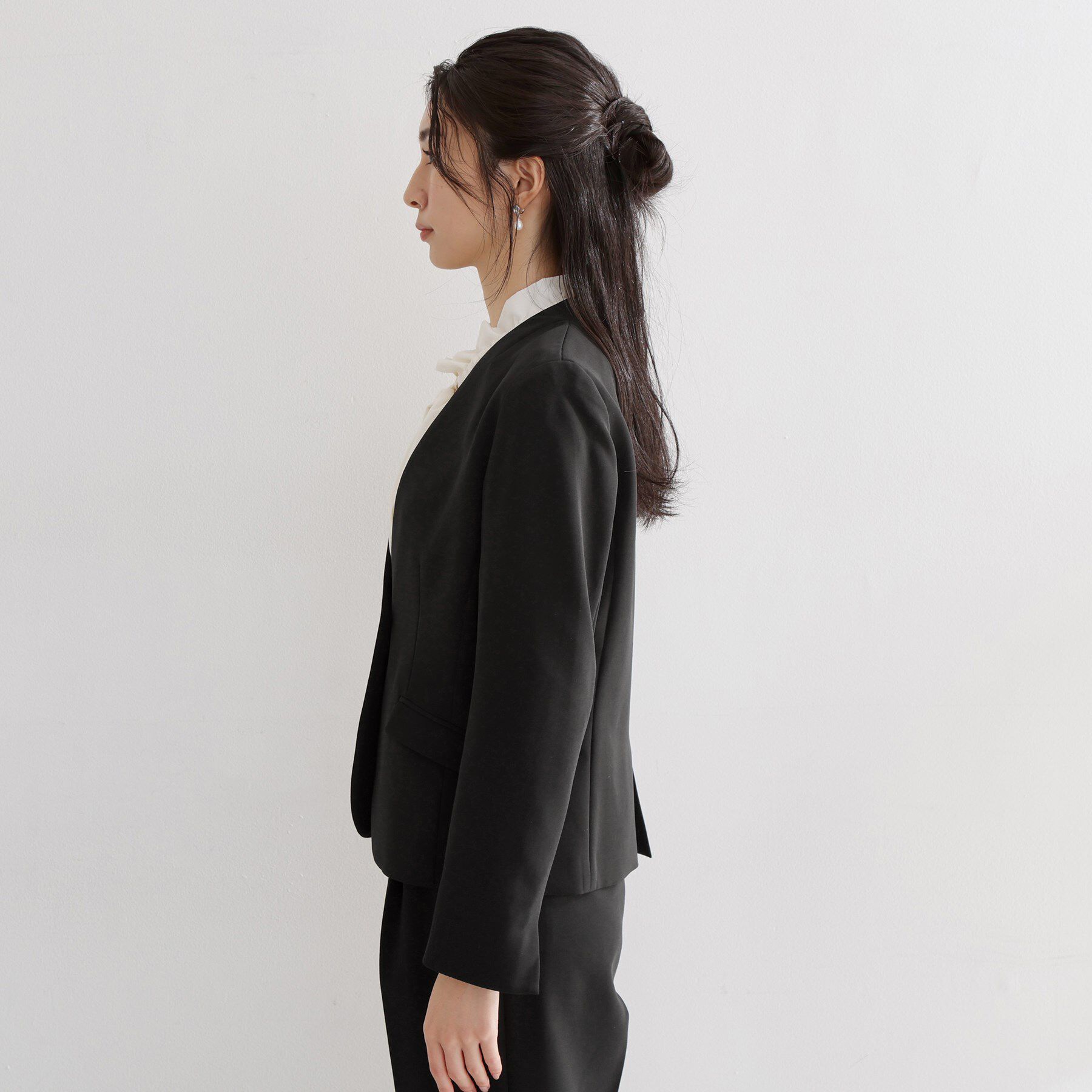 THE SHOP TK「【通勤・セレモニー】ダブルクロス ノーカラージャケット/セットアップ可」|ノーカラージャケット|