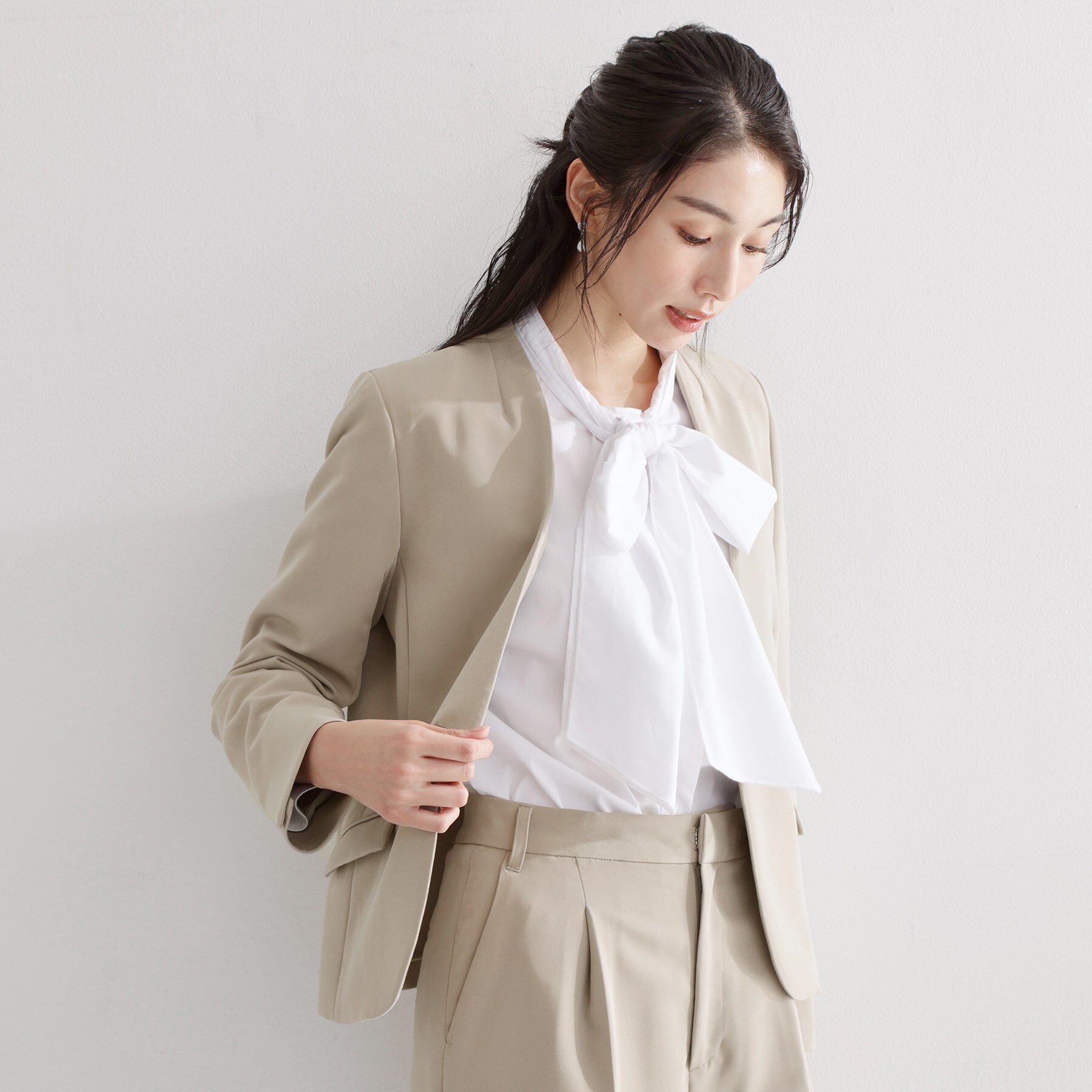 THE SHOP TK「【通勤・セレモニー】ダブルクロス ノーカラージャケット/セットアップ可」|ノーカラージャケット|