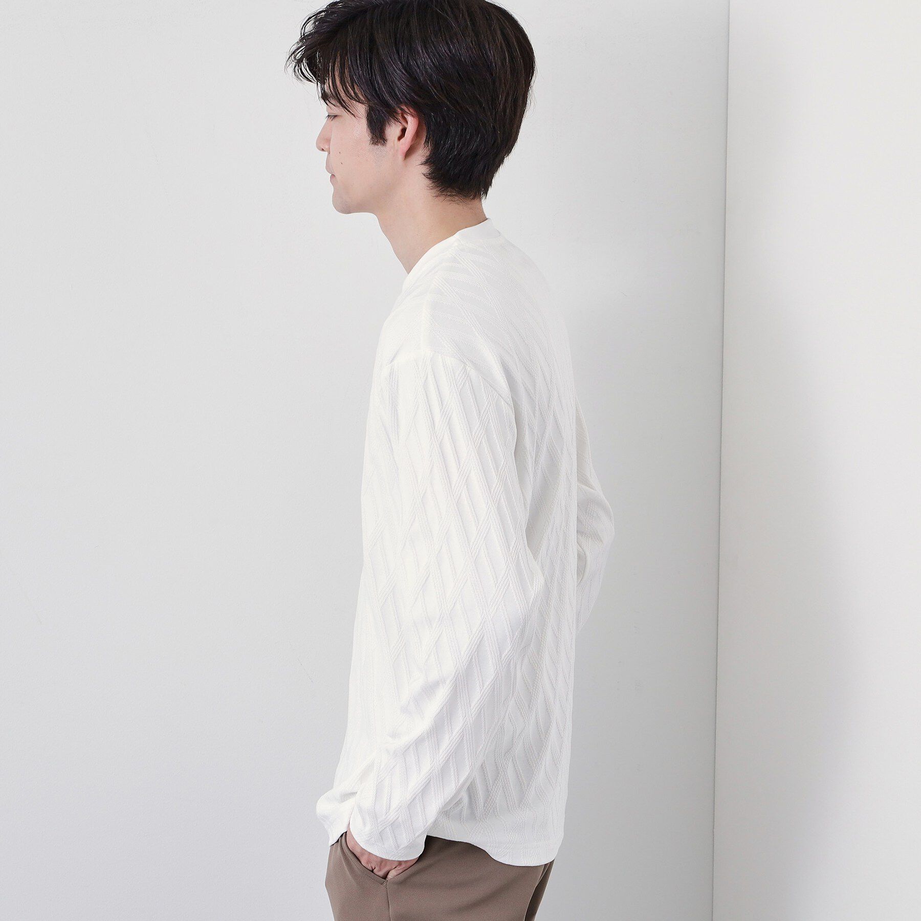 THE SHOP TK「【立体感のある表情が上品】リンクスアーガイル長袖Tシャツ」|Tシャツ・カットソー|