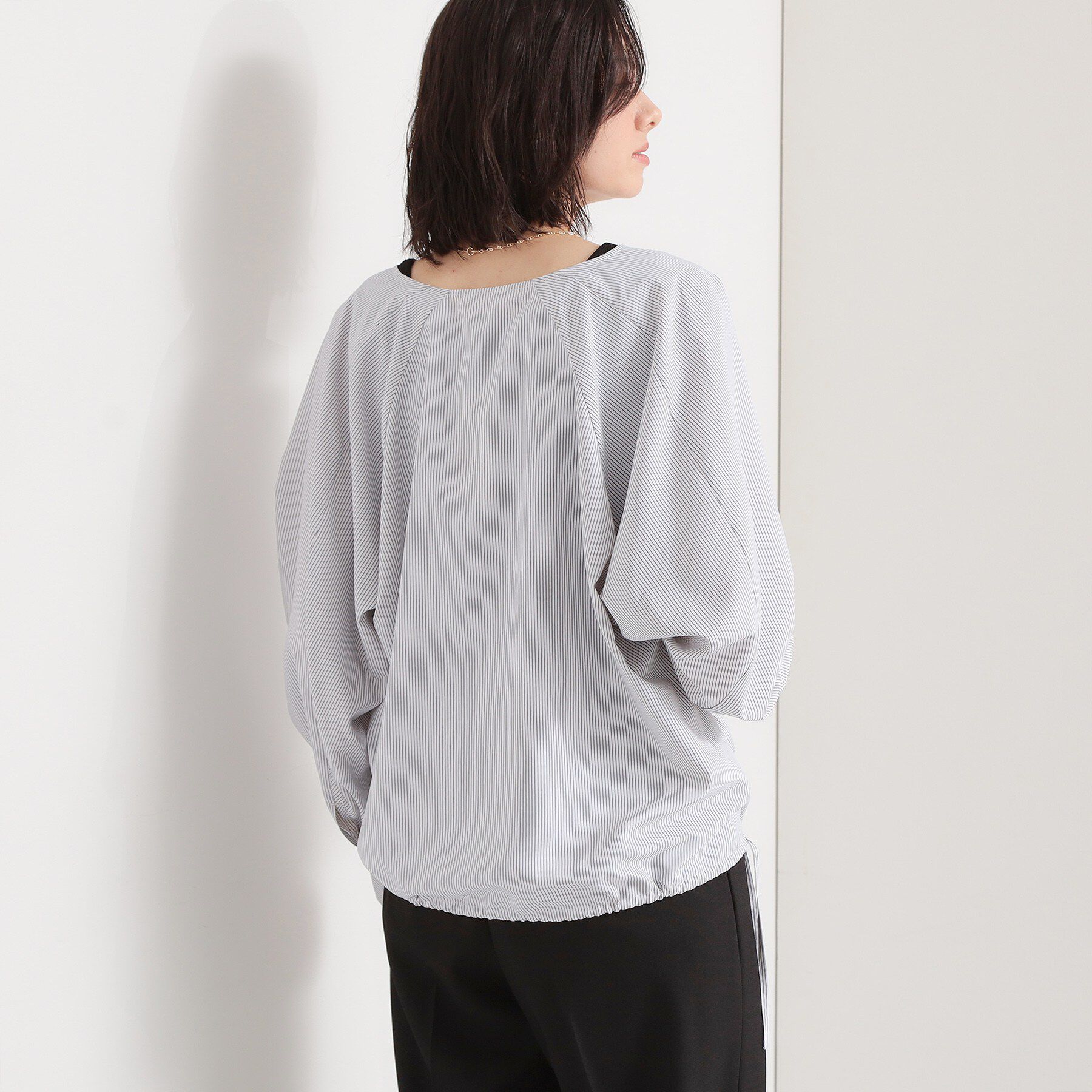 THE SHOP TK「キーネックストライプドロストシャツブラウス」|シャツ・ブラウス|