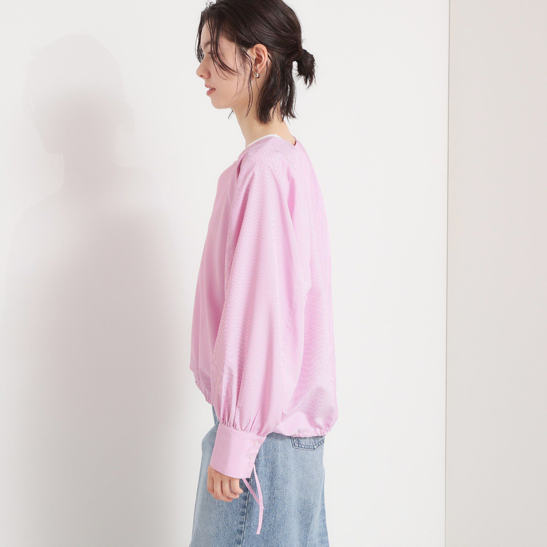 THE SHOP TK「キーネックストライプドロストシャツブラウス」|シャツ・ブラウス|