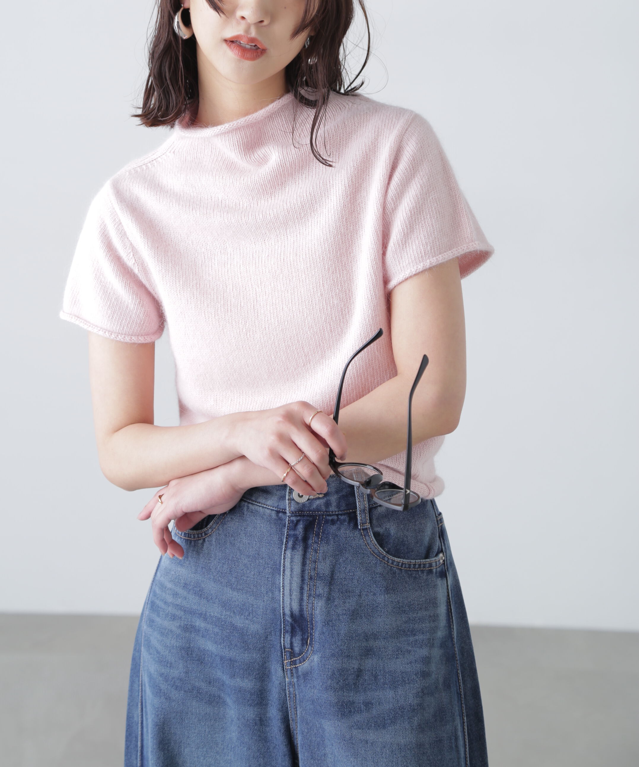  「アンゴラ混ハーフスリーブニット」|ニット・セーター|ピンク