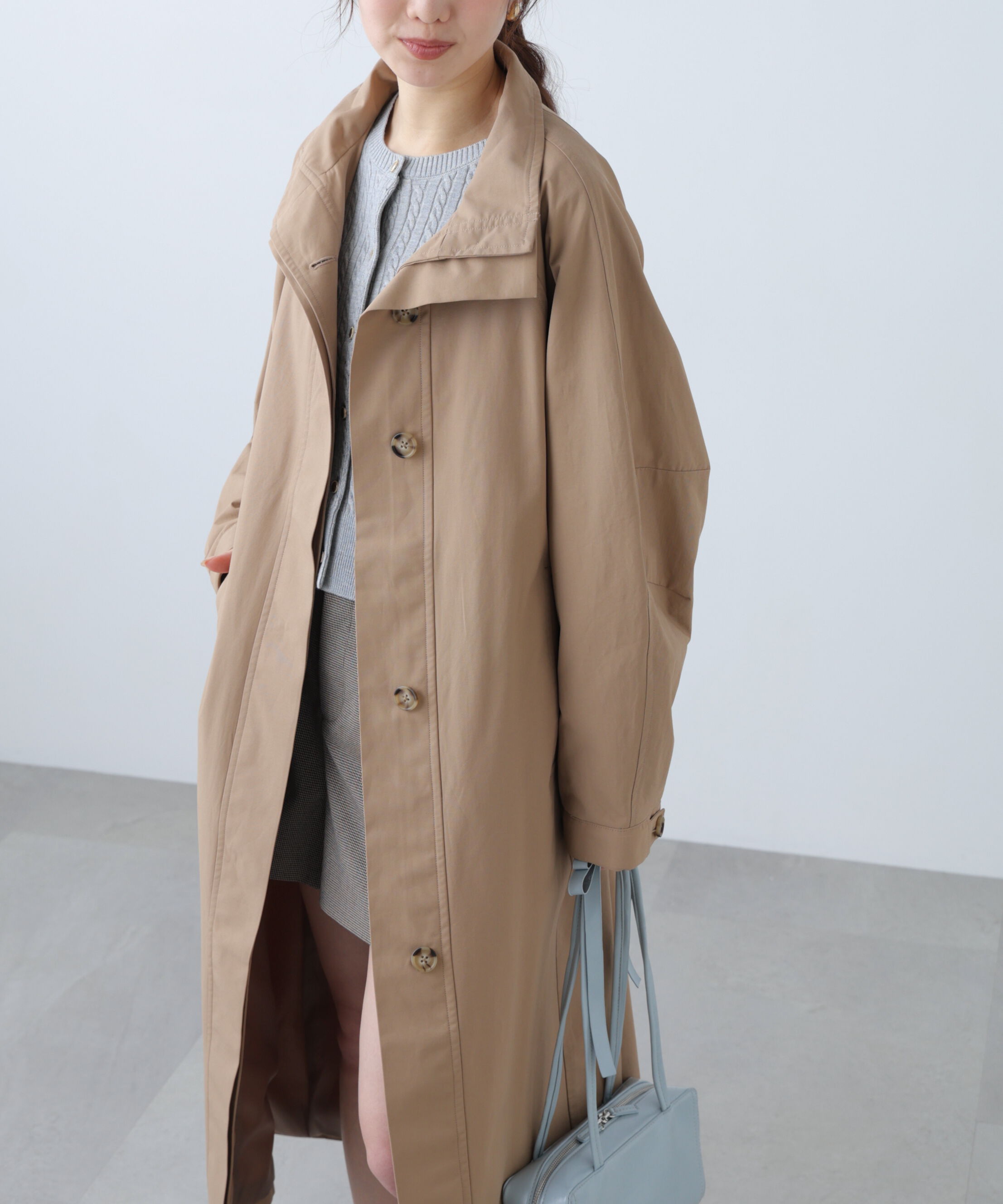  「スタンドカラーロングトレンチコート」|その他|ベージュ
