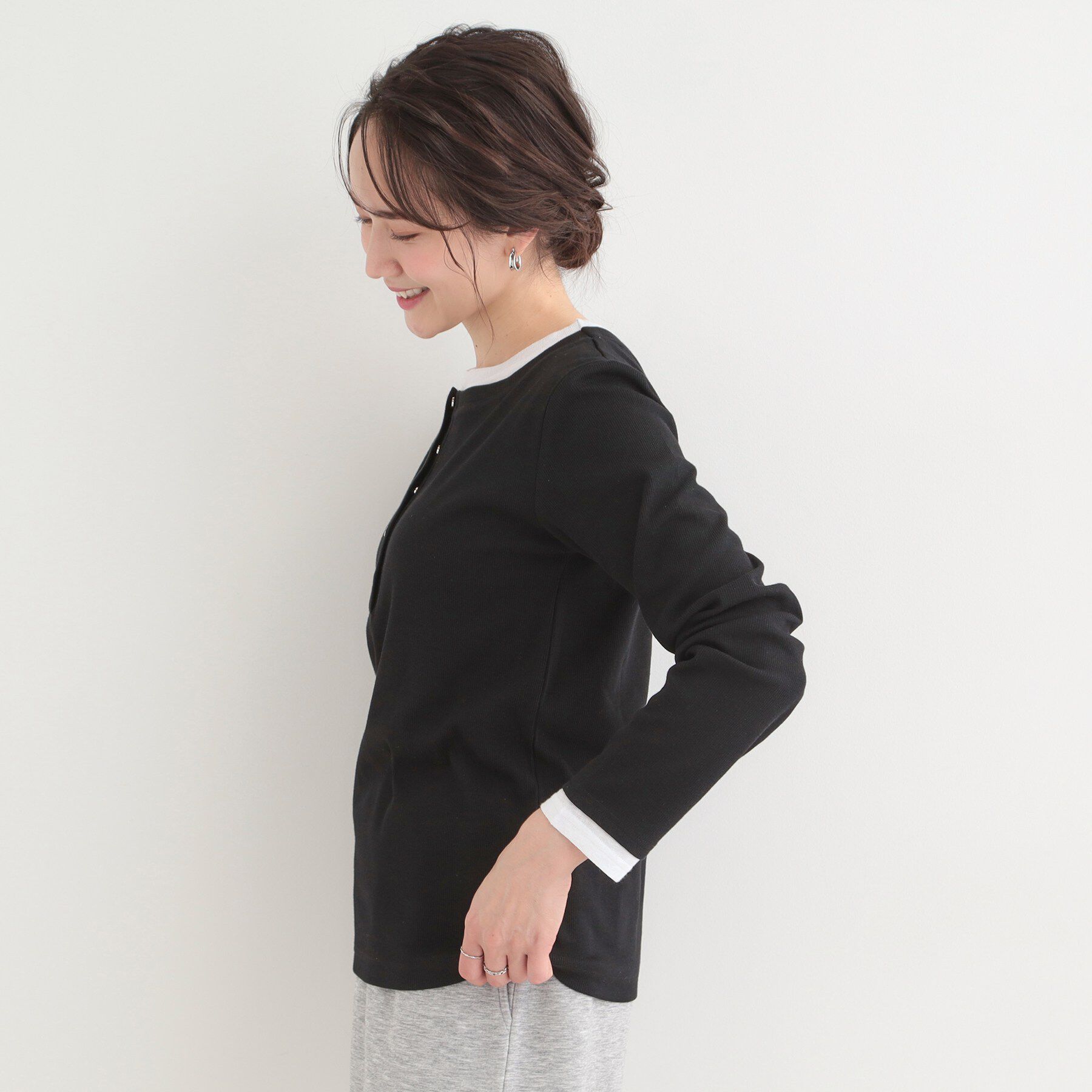 SHOO･LA･RUE「1枚でもサマになる！ レイヤード風配色 ヘンリーネック テレコロンT」|Tシャツ・カットソー|