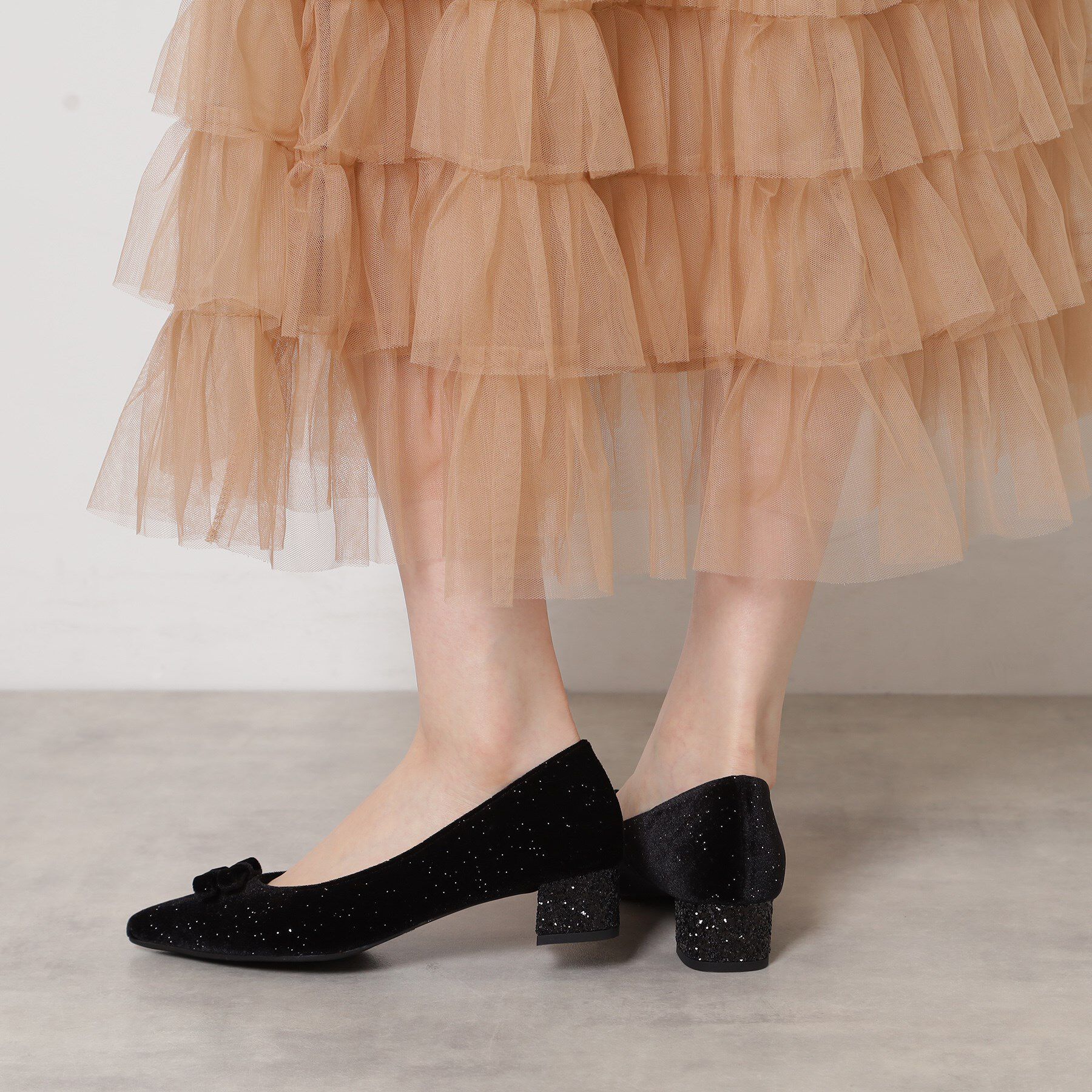 ESPERANZA「ラメベルベットダブルリボンパンプス」|パンプス|