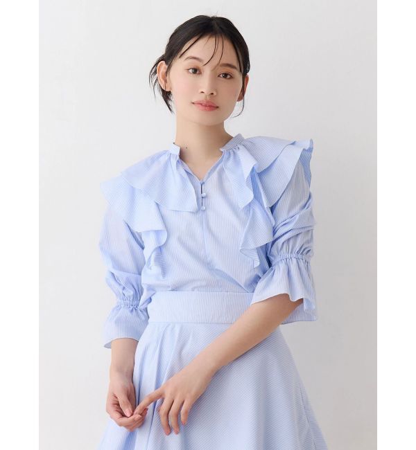 MERCURYDUO「【セットアップ着用可】ラッフルシャツブラウス」|シャツ・ブラウス|アイスブルー