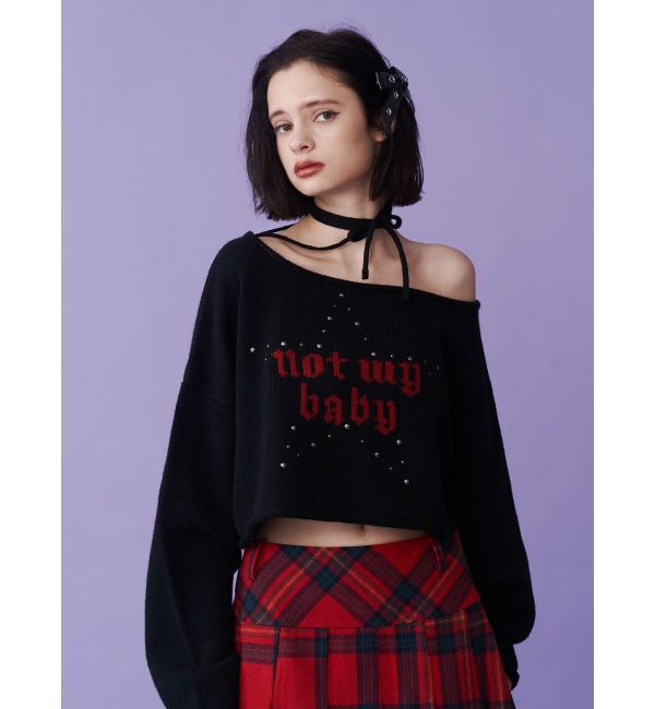 jouetie「ワンショルスタッズショートニット」|ニット・セーター|