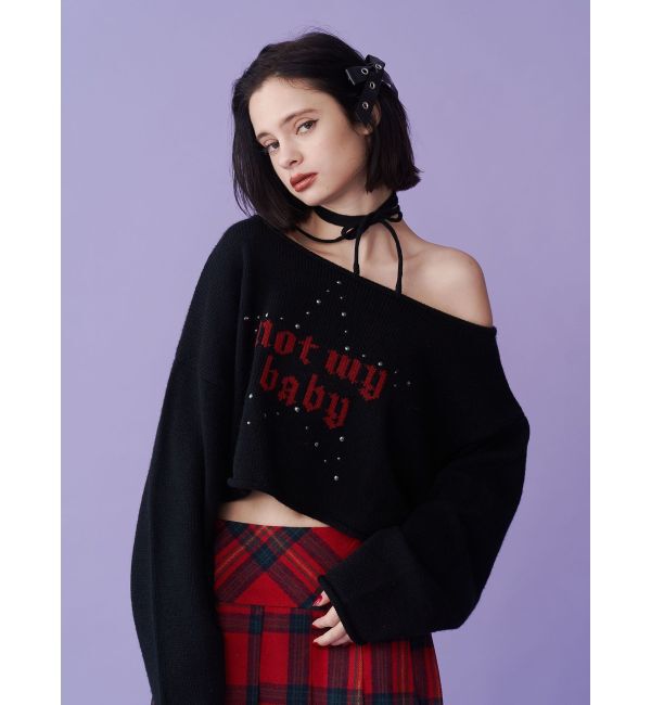 jouetie「ワンショルスタッズショートニット」|ニット・セーター|ブラック