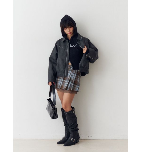 jouetie「ビジューロゴジップコンパクトフーディ」|ニット・セーター|