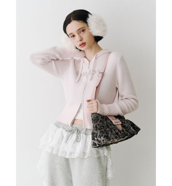 jouetie「ビジューロゴジップコンパクトフーディ」|ニット・セーター|