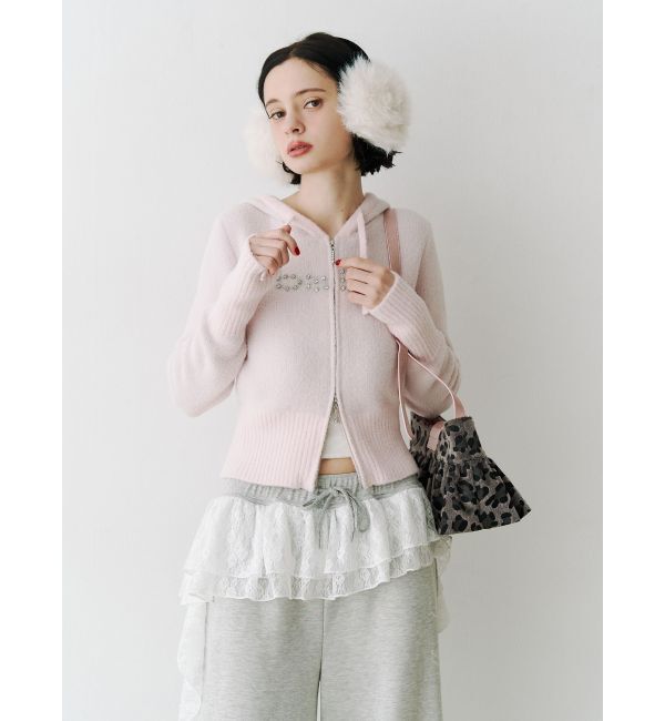 jouetie「ビジューロゴジップコンパクトフーディ」|ニット・セーター|