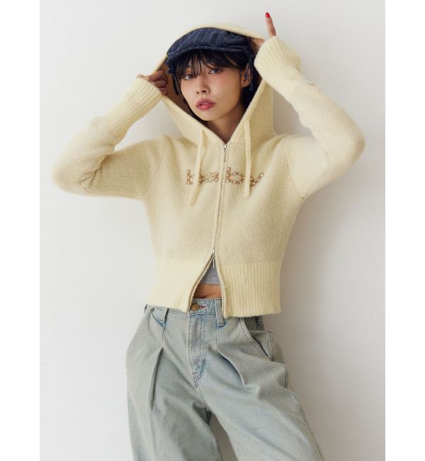 jouetie「ビジューロゴジップコンパクトフーディ」|ニット・セーター|