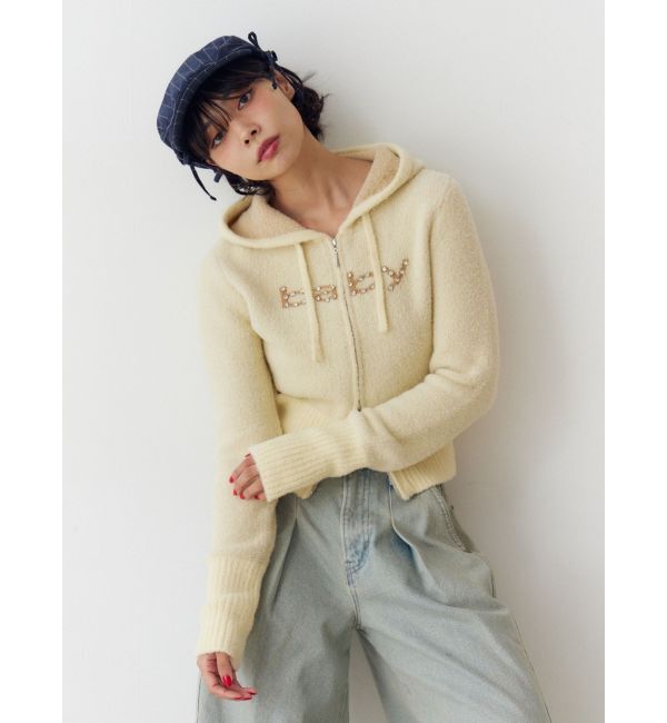 jouetie「ビジューロゴジップコンパクトフーディ」|ニット・セーター|