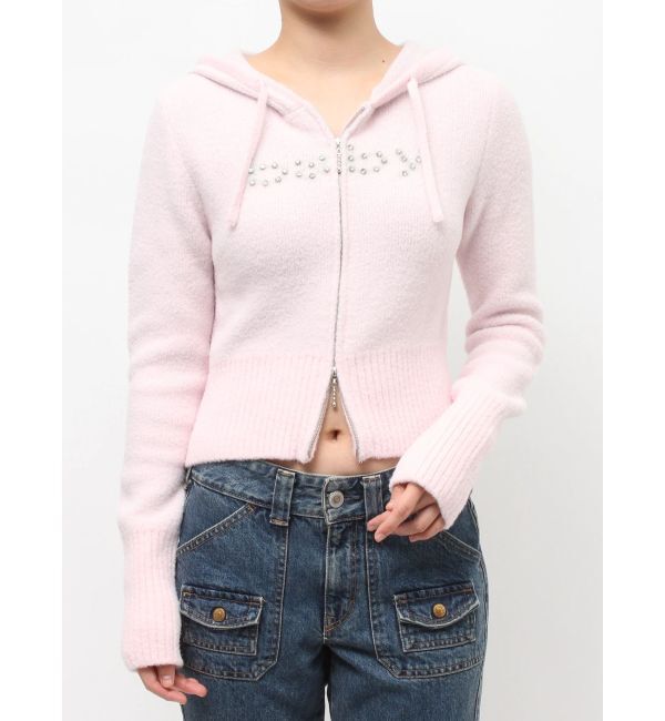jouetie「ビジューロゴジップコンパクトフーディ」|ニット・セーター|