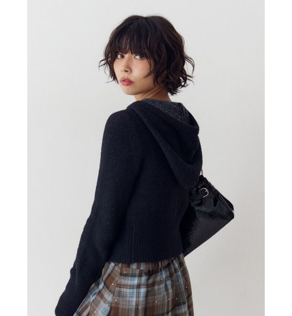 jouetie「ビジューロゴジップコンパクトフーディ」|ニット・セーター|