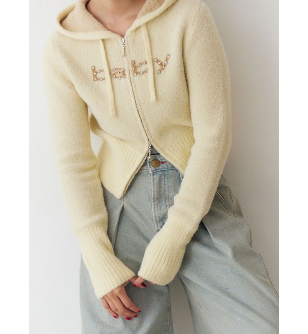 jouetie「ビジューロゴジップコンパクトフーディ」|ニット・セーター|イエロー