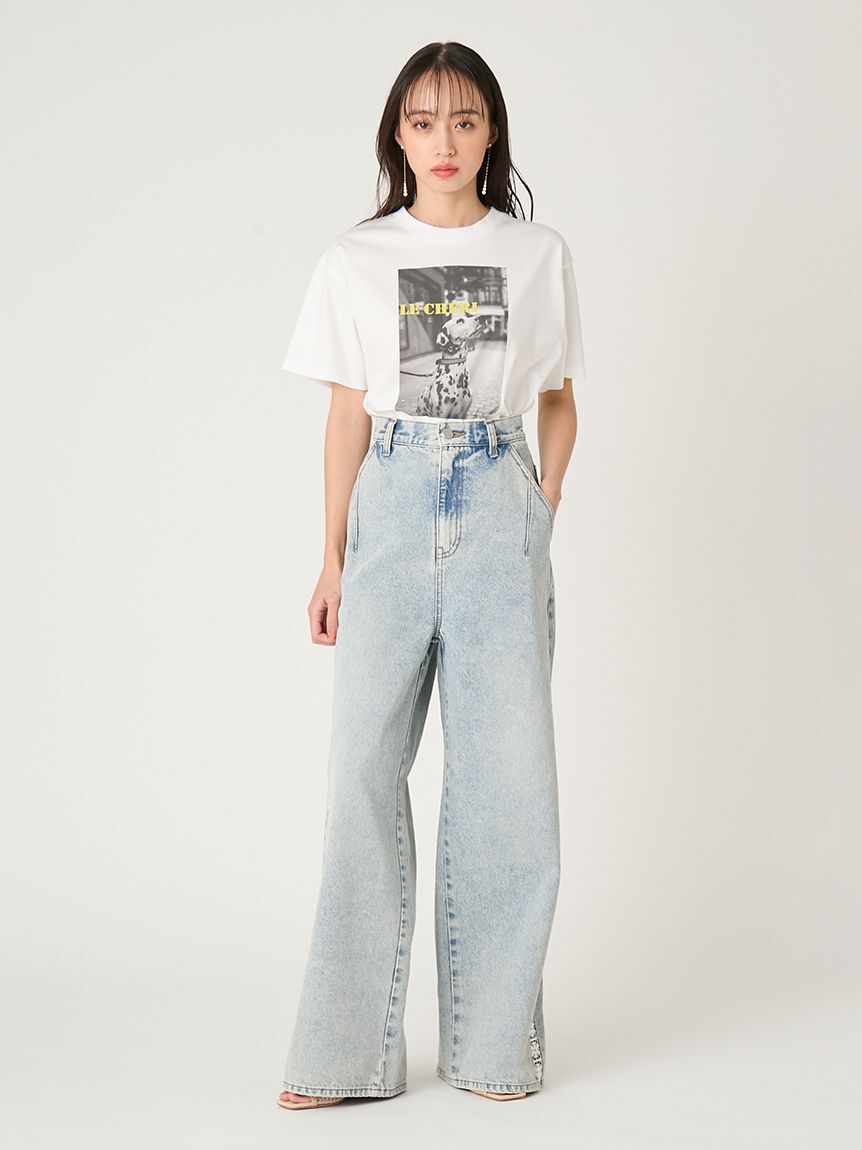 FRAY I.D「サイドラインワイドデニムパンツ」|デニム|