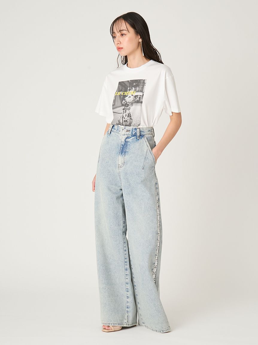 FRAY I.D「サイドラインワイドデニムパンツ」|デニム|