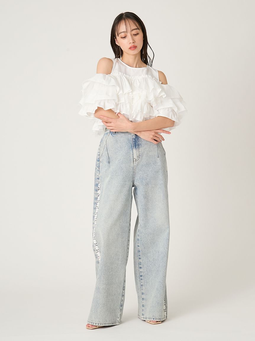 FRAY I.D「サイドラインワイドデニムパンツ」|デニム|