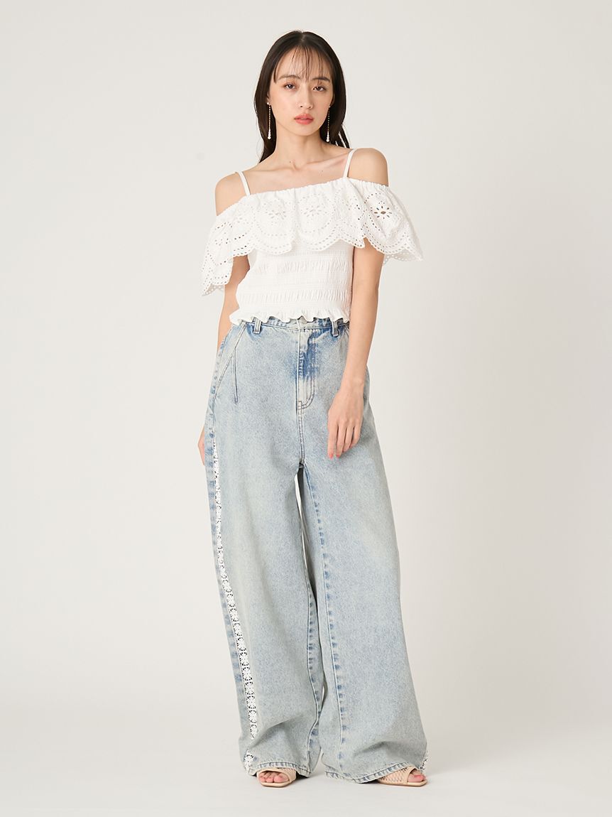 FRAY I.D「サイドラインワイドデニムパンツ」|デニム|