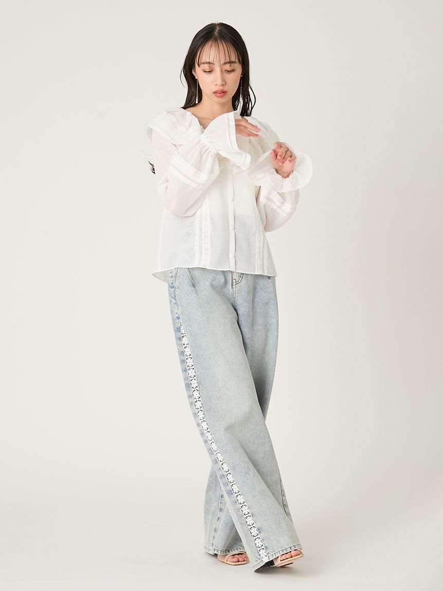 FRAY I.D「サイドラインワイドデニムパンツ」|デニム|