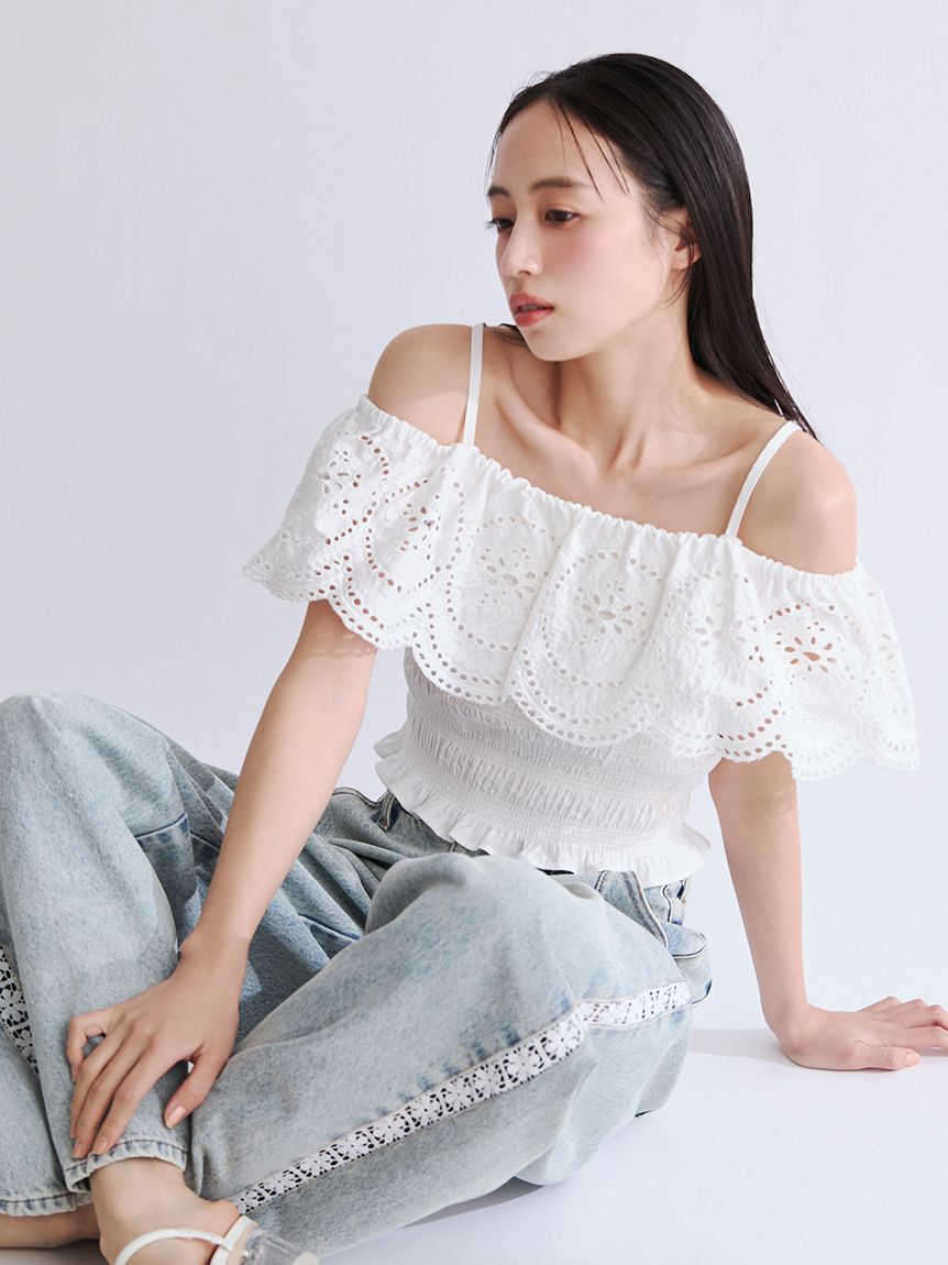 FRAY I.D「サイドラインワイドデニムパンツ」|デニム|