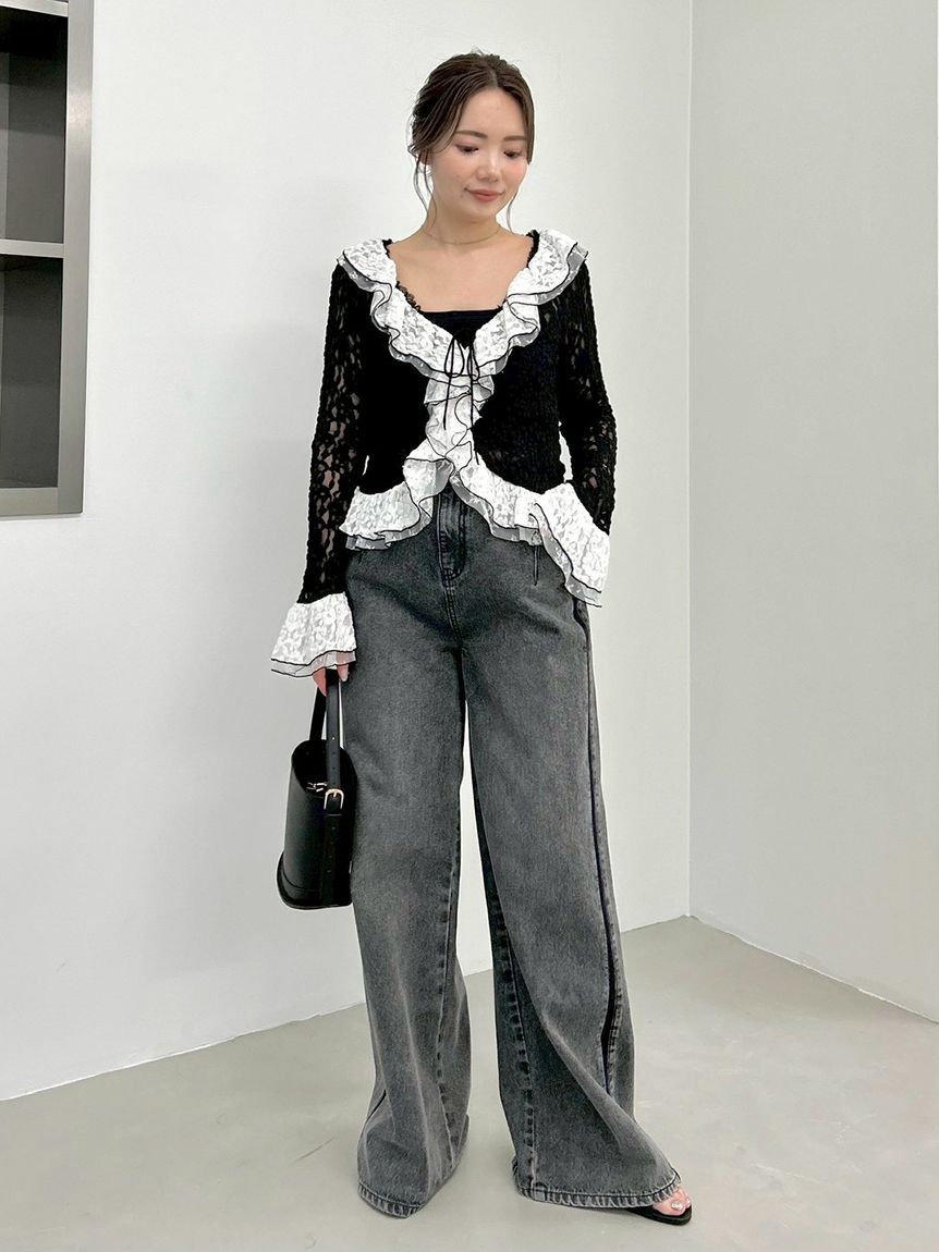 FRAY I.D「サイドラインワイドデニムパンツ」|デニム|