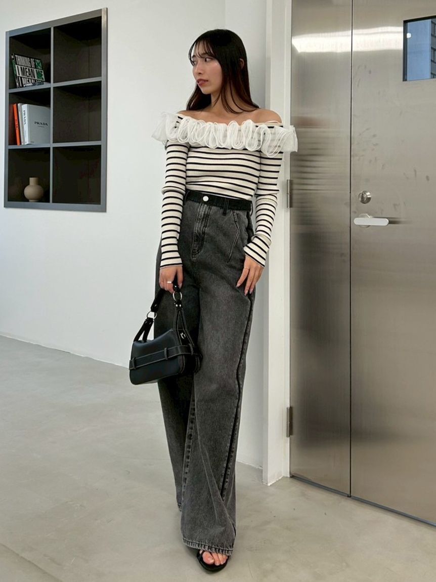 FRAY I.D「サイドラインワイドデニムパンツ」|デニム|