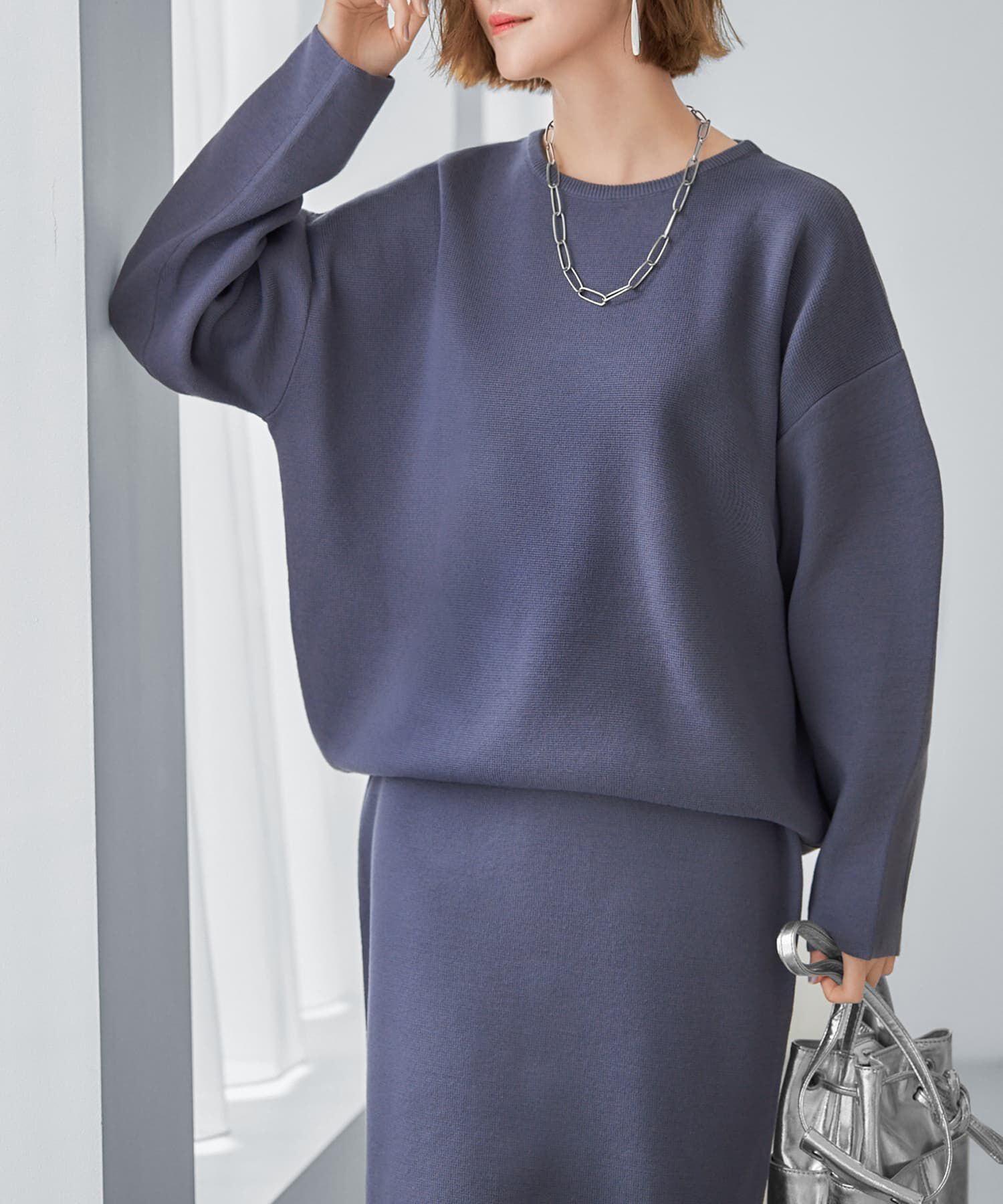 STYLE DELI「３シーズンコットン混紡◆オーバースリーブプルオーバー」|プルオーバー|ブルーグレー