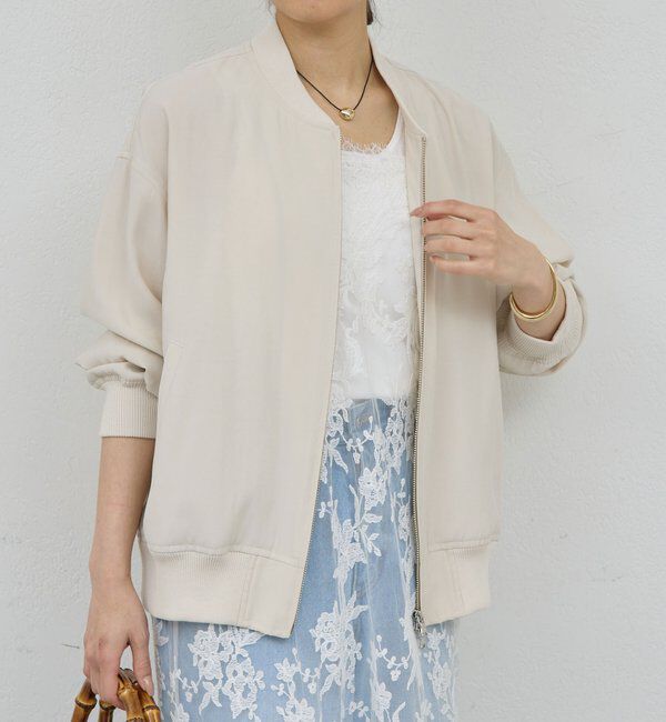  「【人気BZが素材を変えて再登場！】サテンブルゾン」|ブルゾン・スタジャン|ベージュ