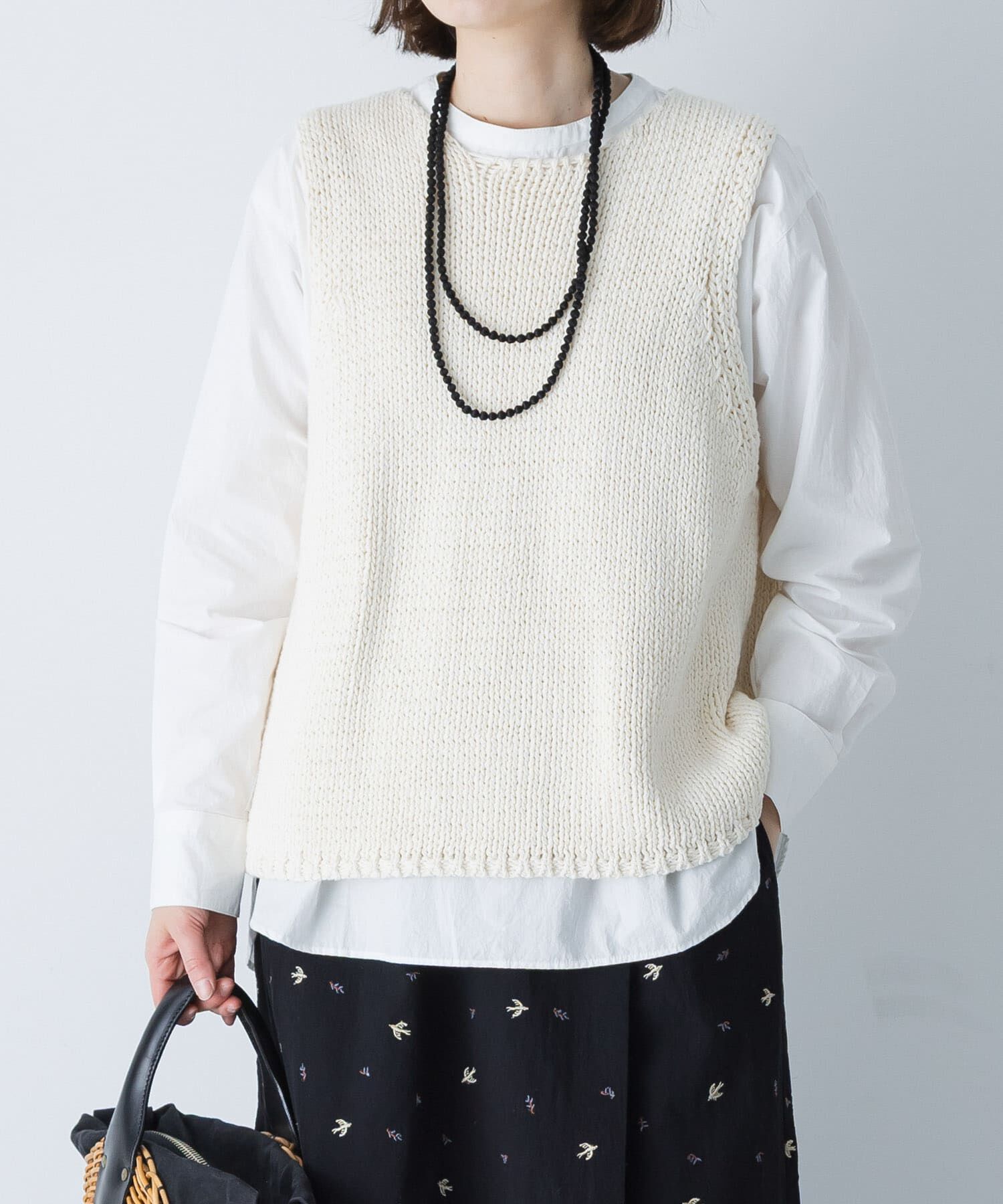 かぐれ「コットンローゲージニットベスト」|ベスト・ジレ|アイボリー