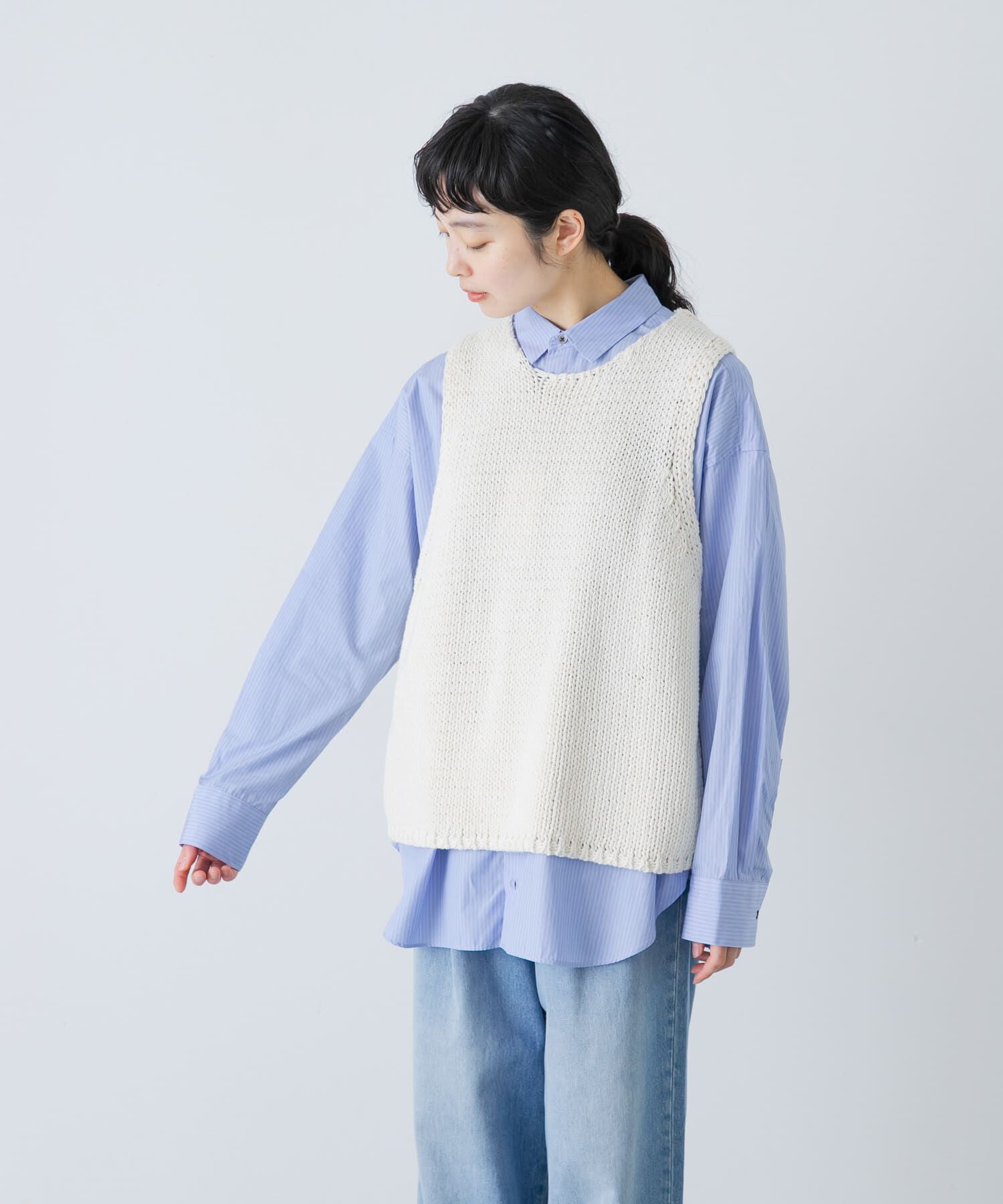 かぐれ「コットンローゲージニットベスト」|ベスト・ジレ|