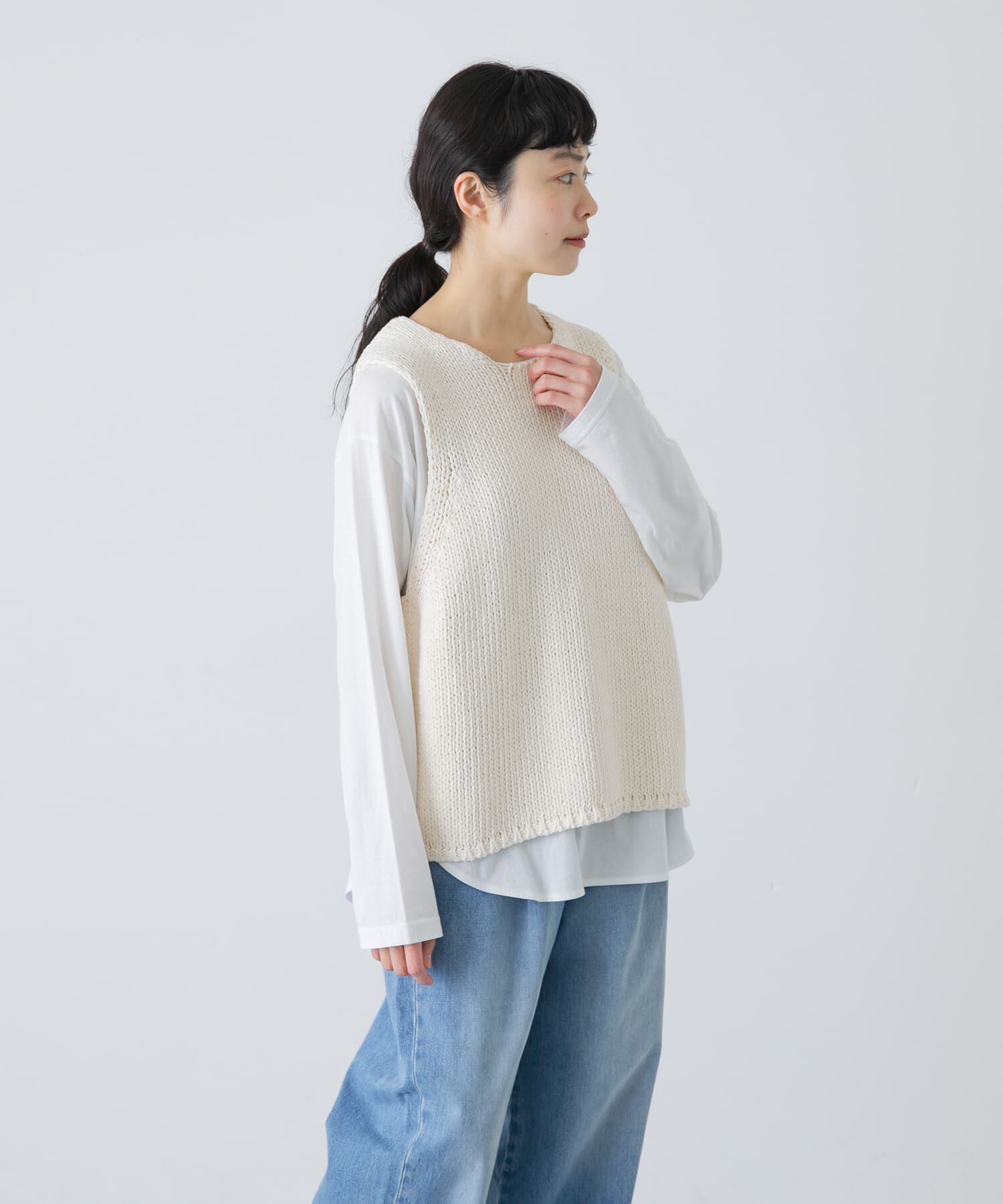 かぐれ「コットンローゲージニットベスト」|ベスト・ジレ|