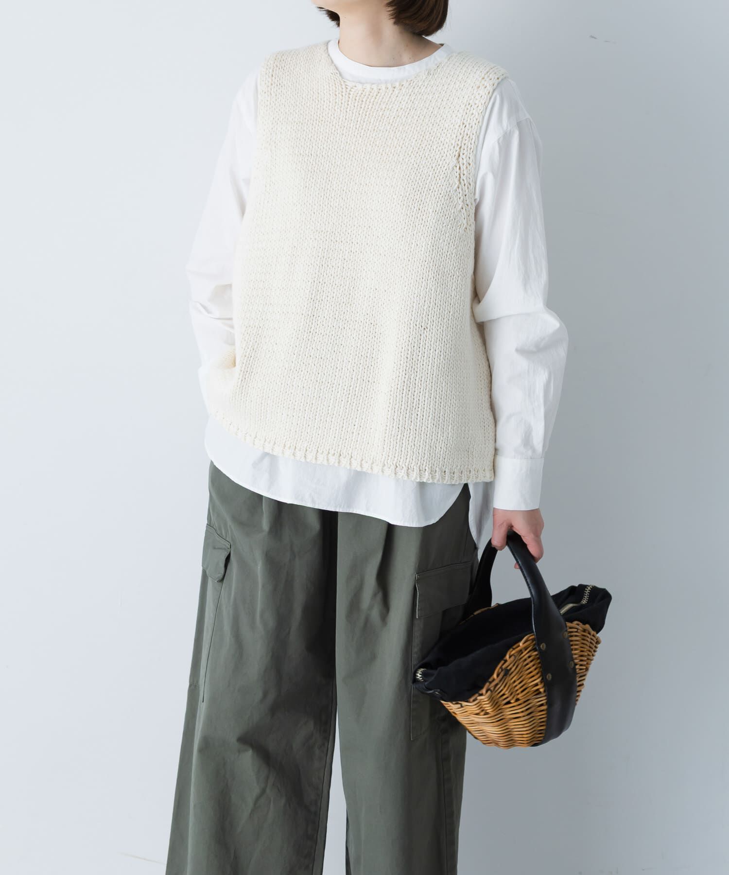 かぐれ「コットンローゲージニットベスト」|ベスト・ジレ|