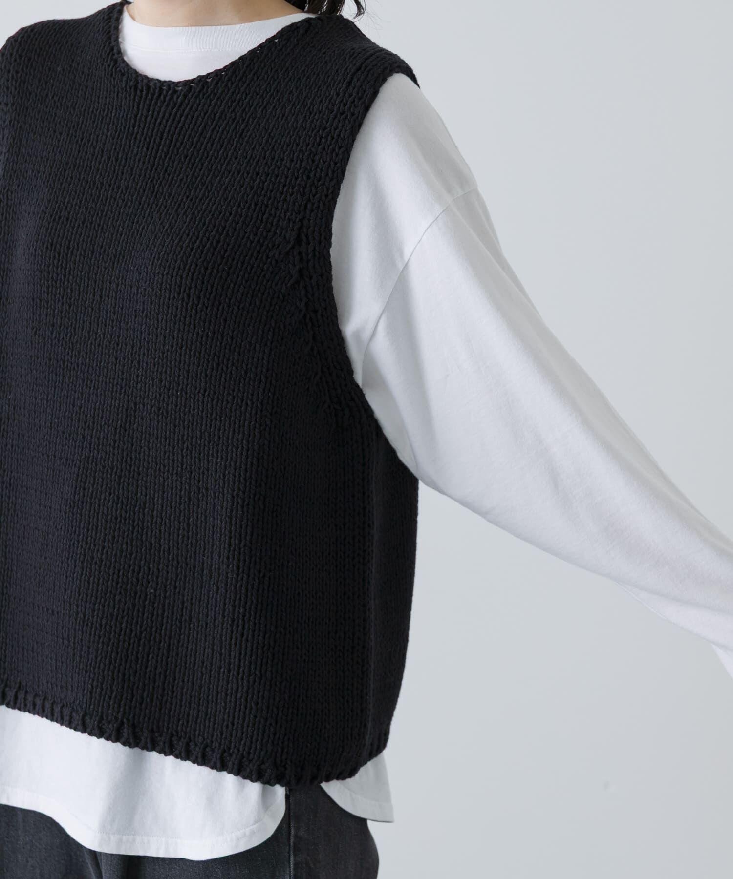 かぐれ「コットンローゲージニットベスト」|ベスト・ジレ|